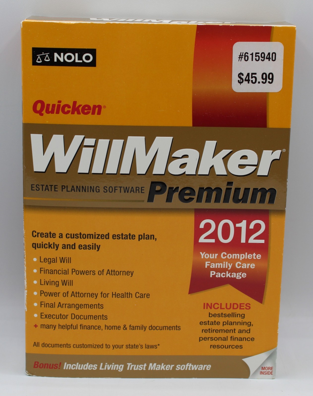 Quicken Nolo Willmaker Premium Estate Planning Software 2012 Version New/Sealed