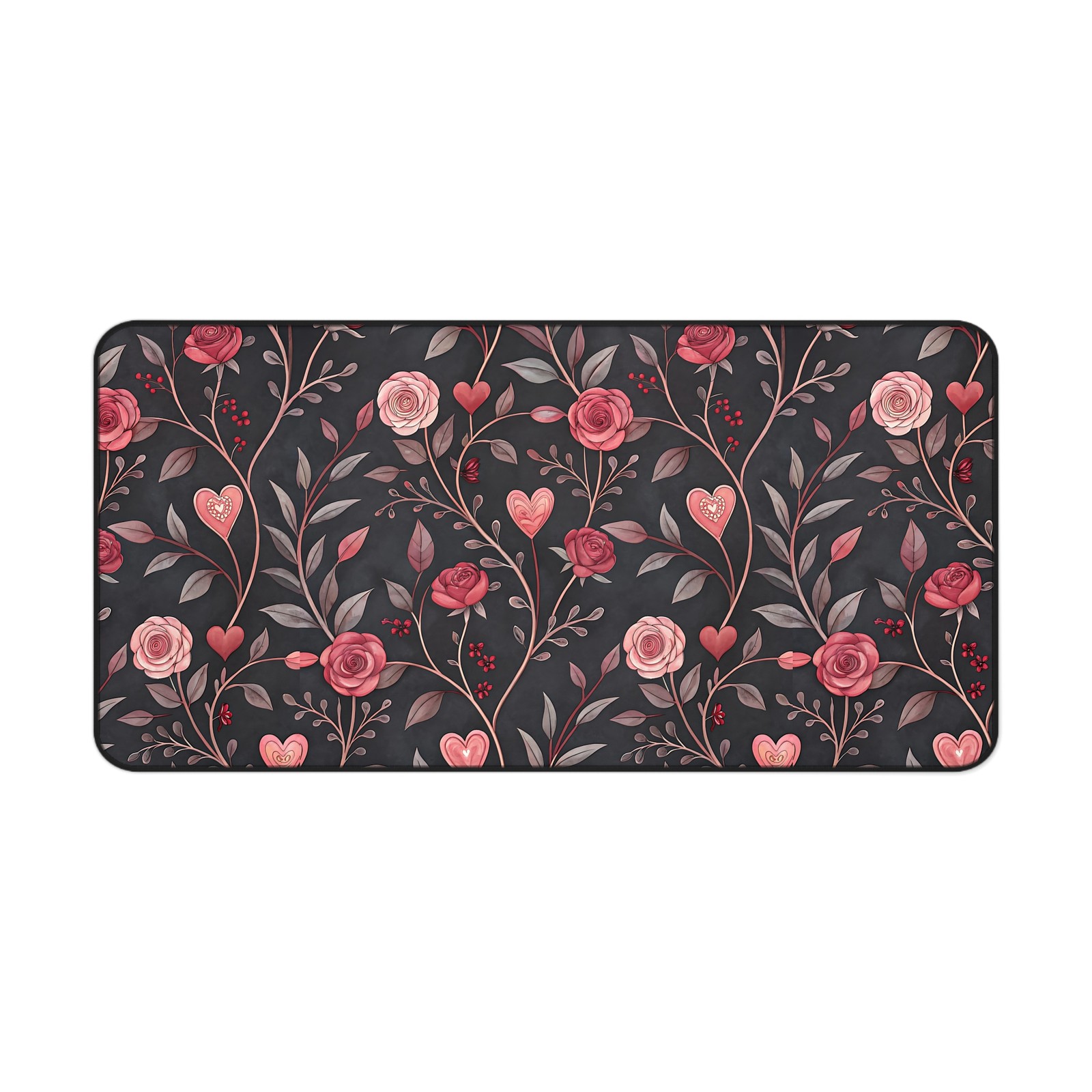 Romantic Rose Floral Desk Mat | Pink Roses on Dark Background Mousepad