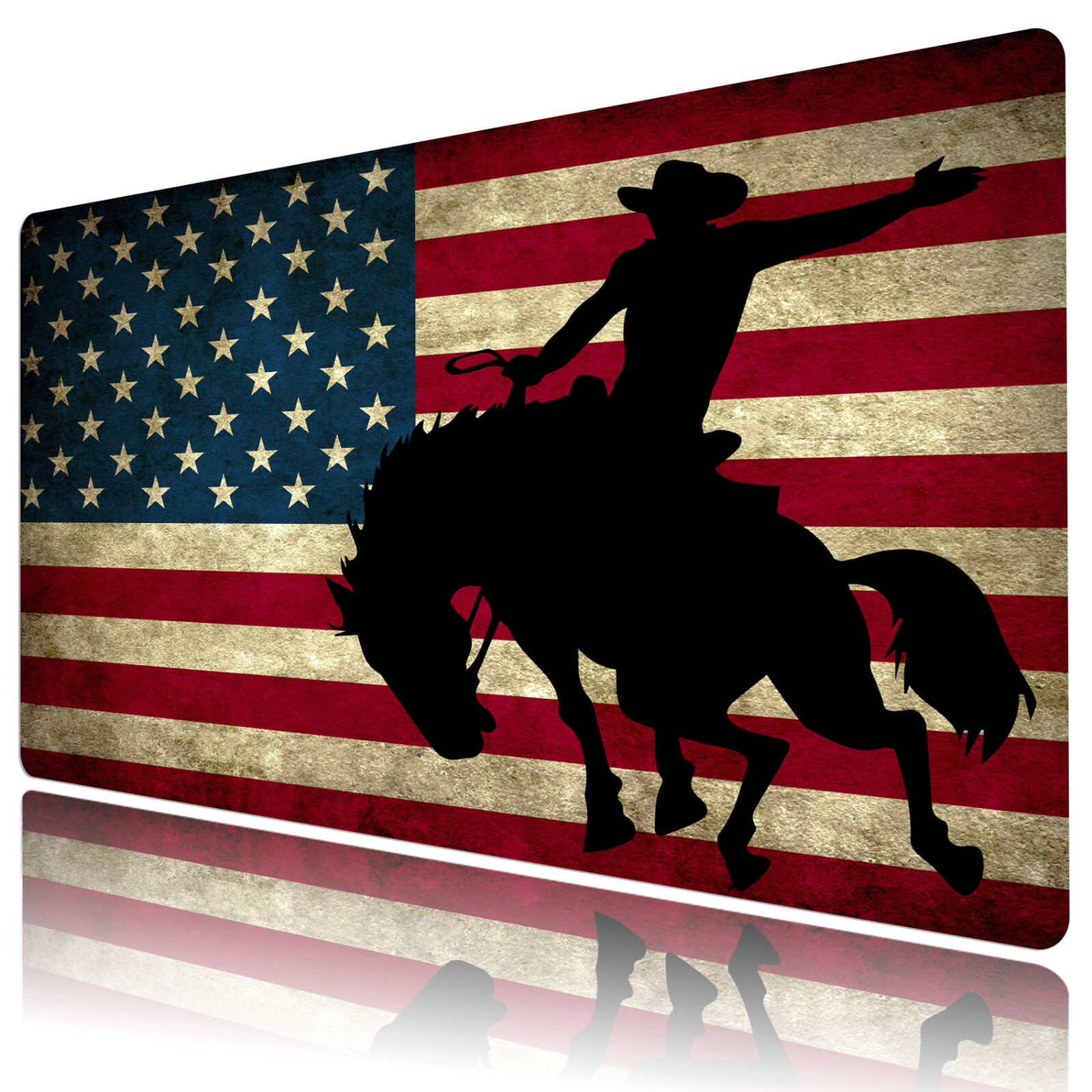 Western Cowboy American Flag Desk Mat for Keyboard Mouse Desk Pad 31.5x15.7 inch