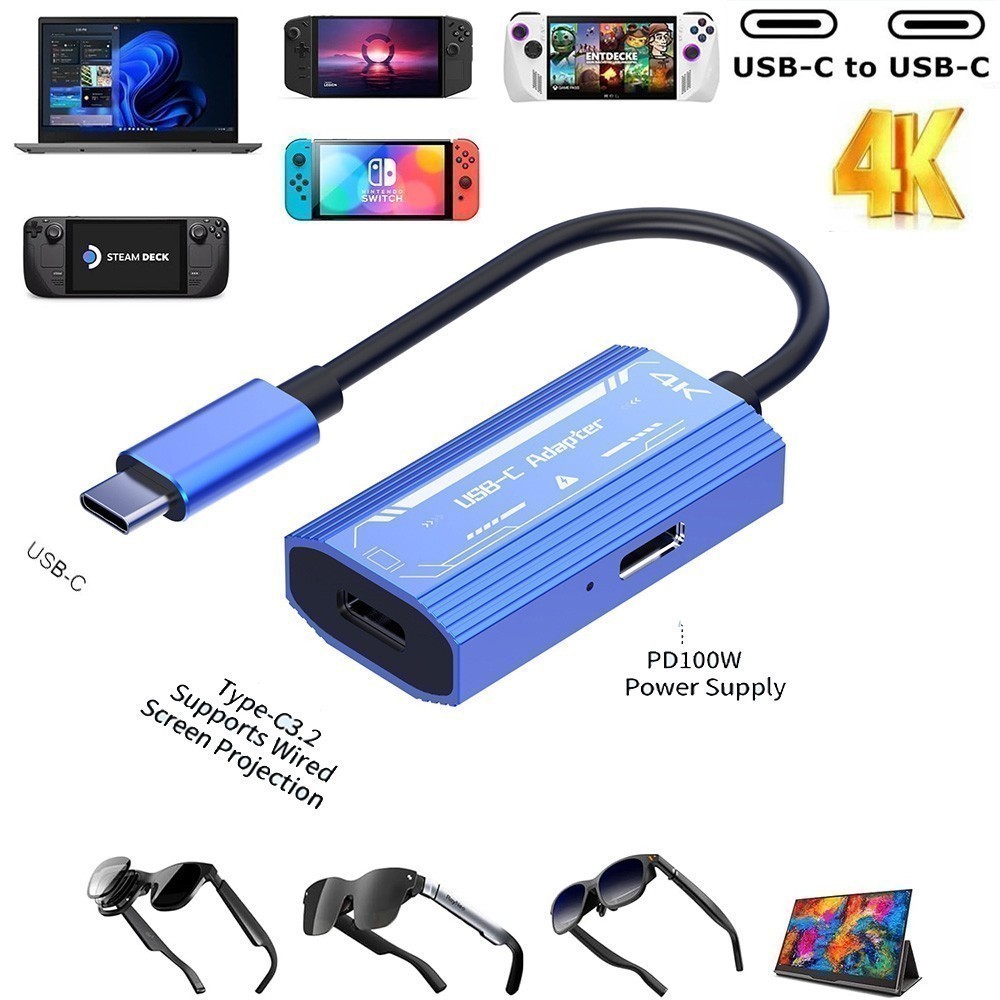 2-in-1 USB-C Adapter AR Smart Glasses 4K 60Hz Video Output 100W PD Fast Charging
