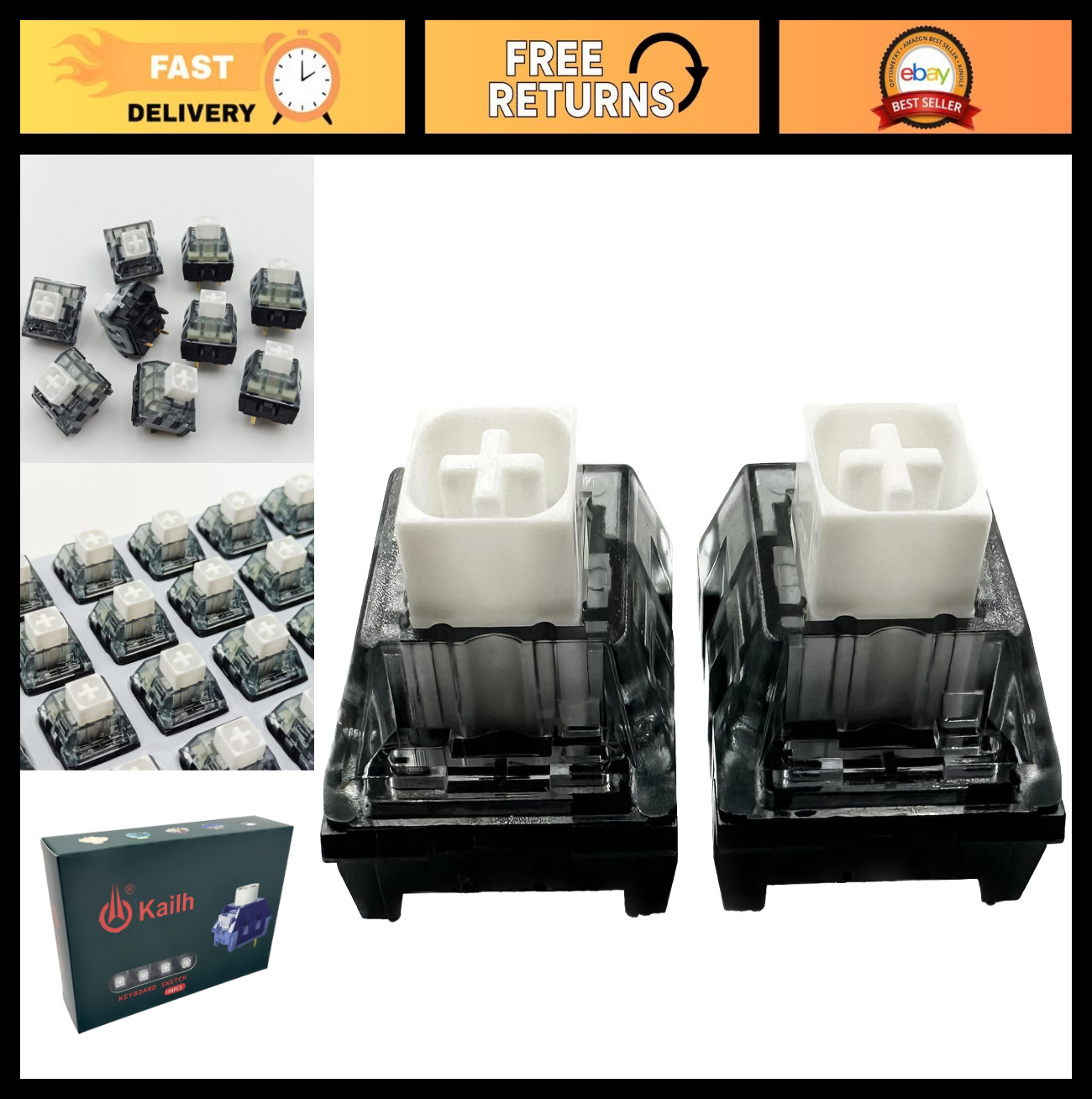 45gf Clicky 5-Pin Mechanical Keyboard Switches - Waterproof, Pre-Lubed, 108pcs