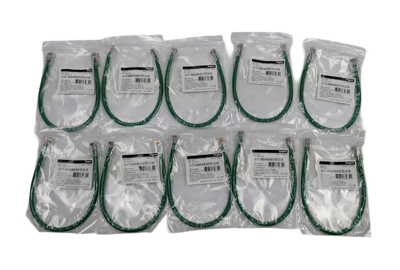 10 Pack - Q-Series Patch Cords, CAT6, Non-Booted, Green, 1 FT