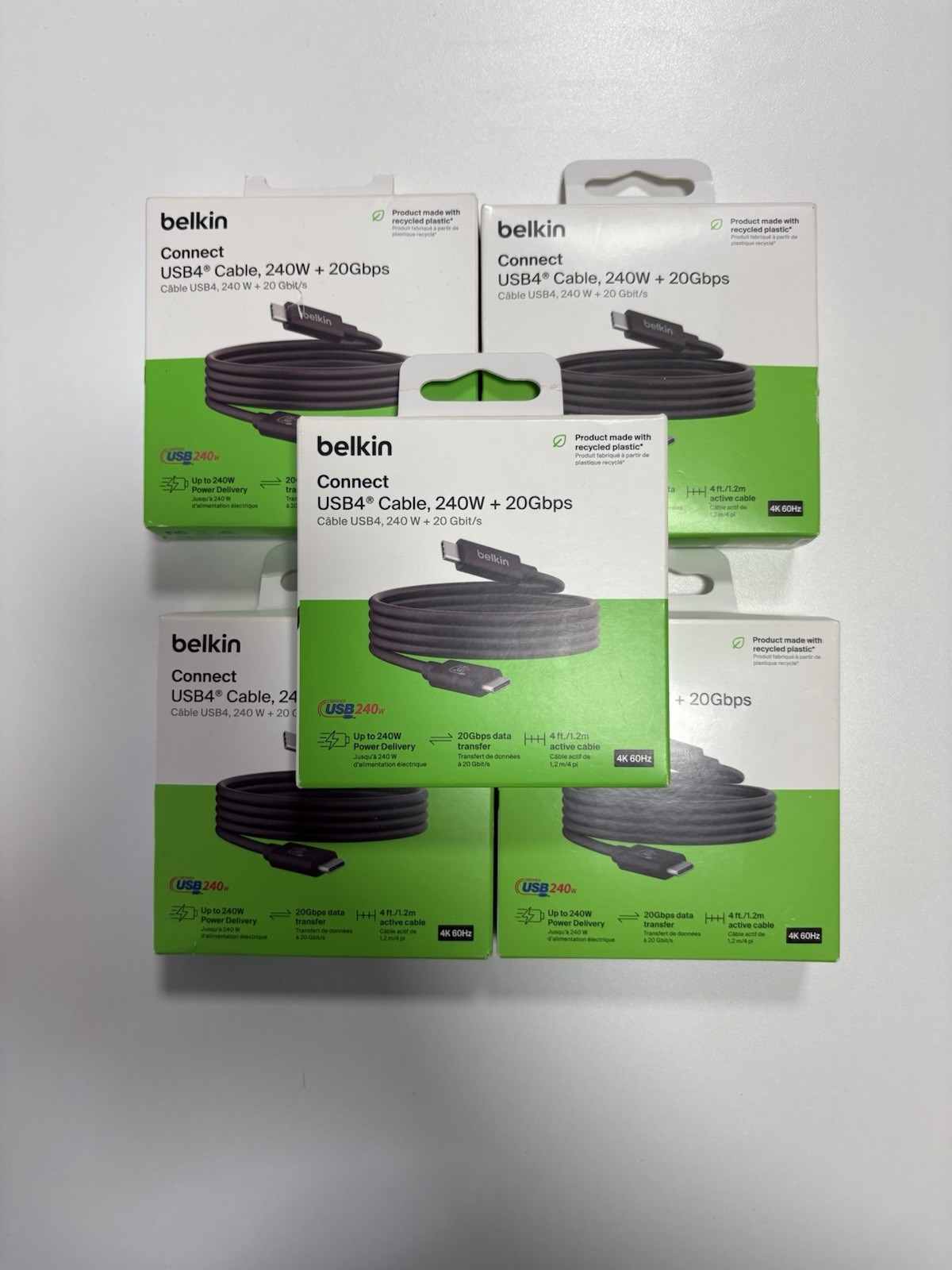 Lot Of 5 Belkin Connect USB4 Cable 240W + 20gbps Black 4 ft NEW IN BOX