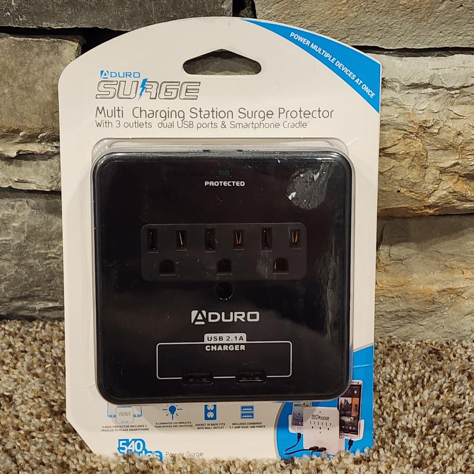 Duro Surge Multi Charging Station Surge Protection 3 Outlets And Daul USB Ports