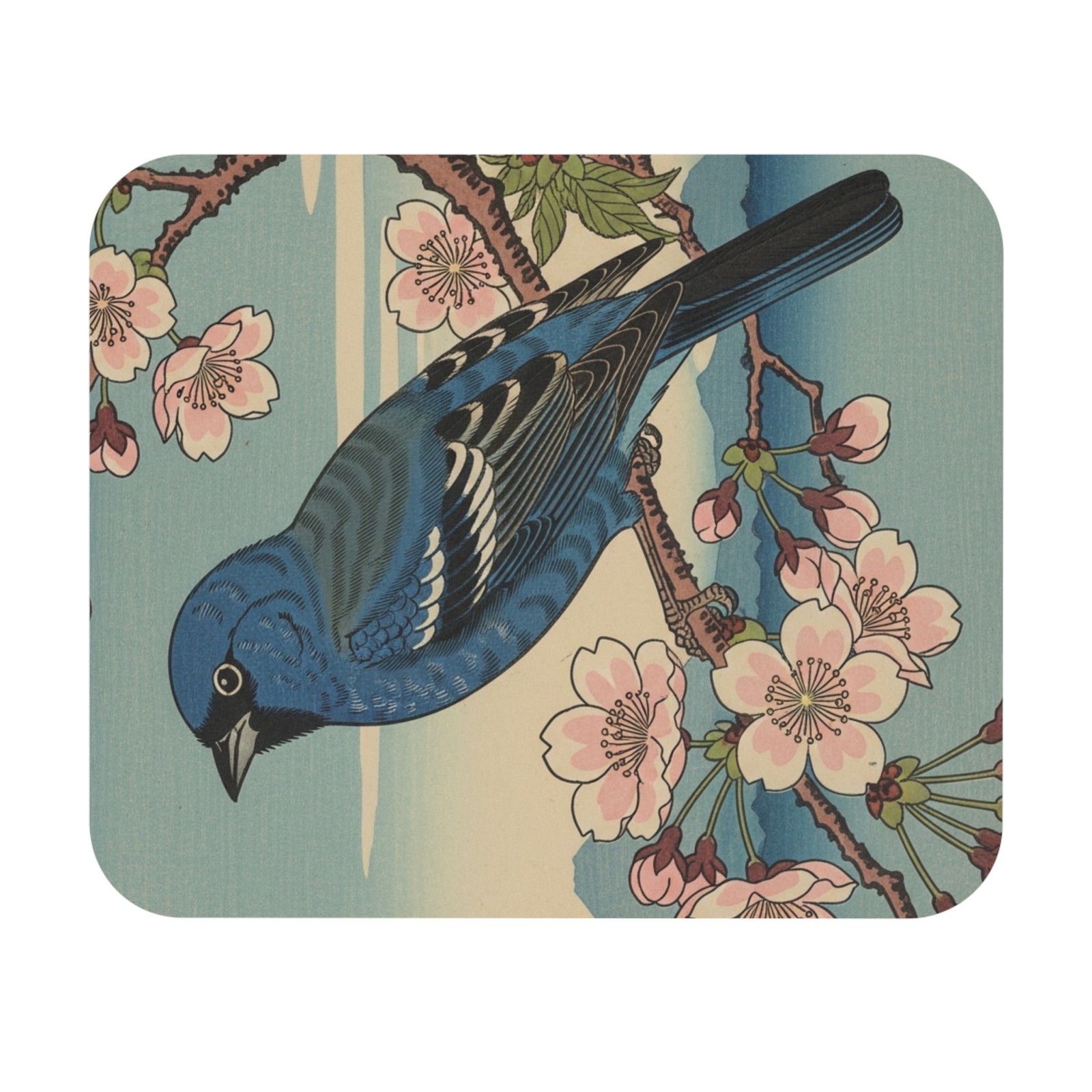 Indigo Bunting Japanese Style Mouse Pad bird watcher office computer desk avian 