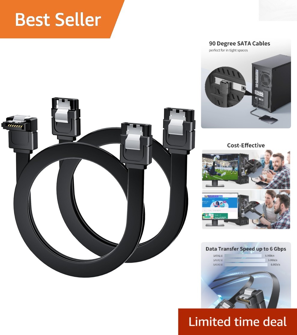 Versatile 2-Pack SATA III Data Cables - 90-Degree & Straight 18in, Tangle-Free