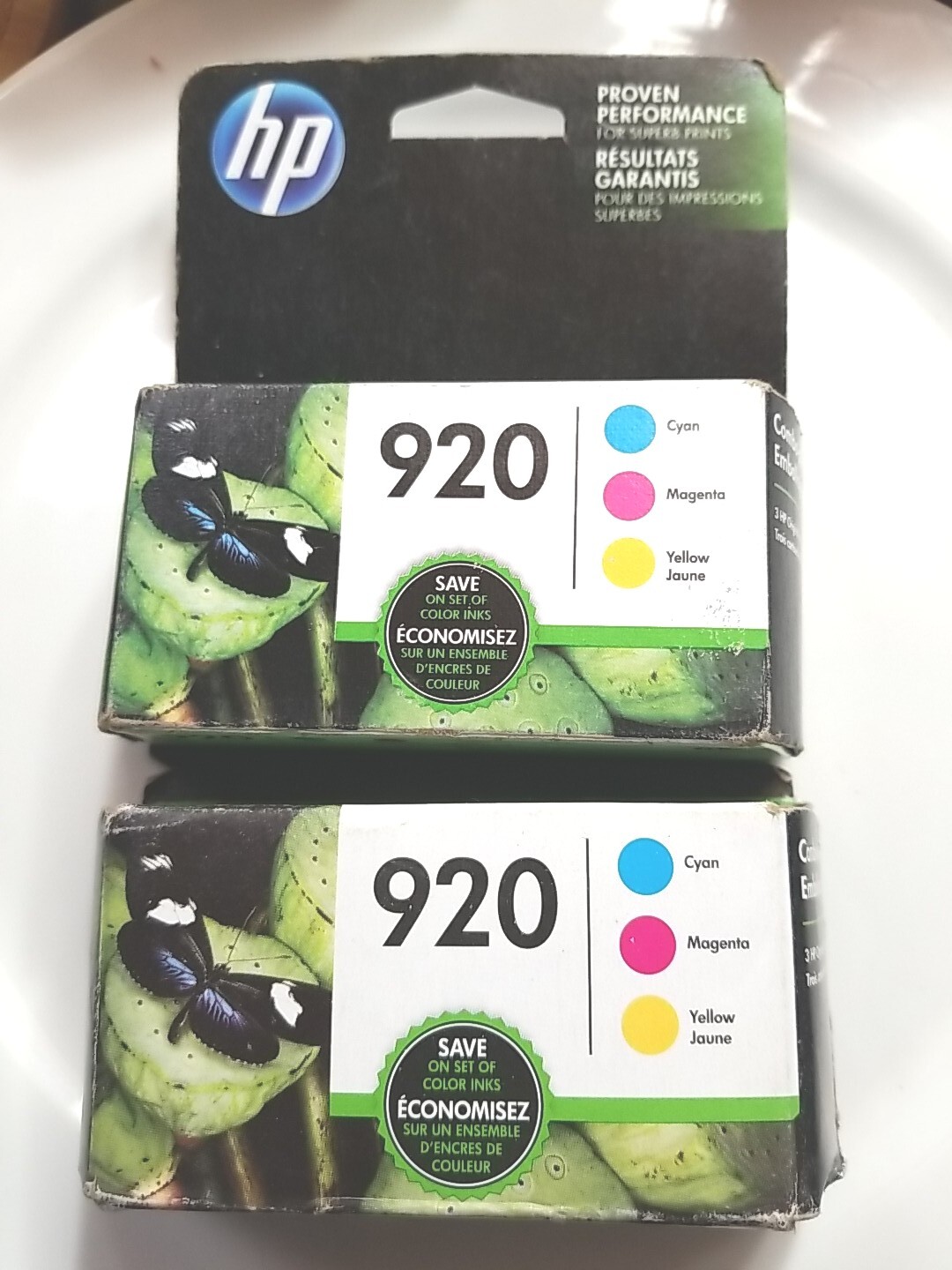HP 920 Tri-Color Ink Cartridges Genuine OEM - Expired 3/2020 Bundle 2 Pc Sealed 