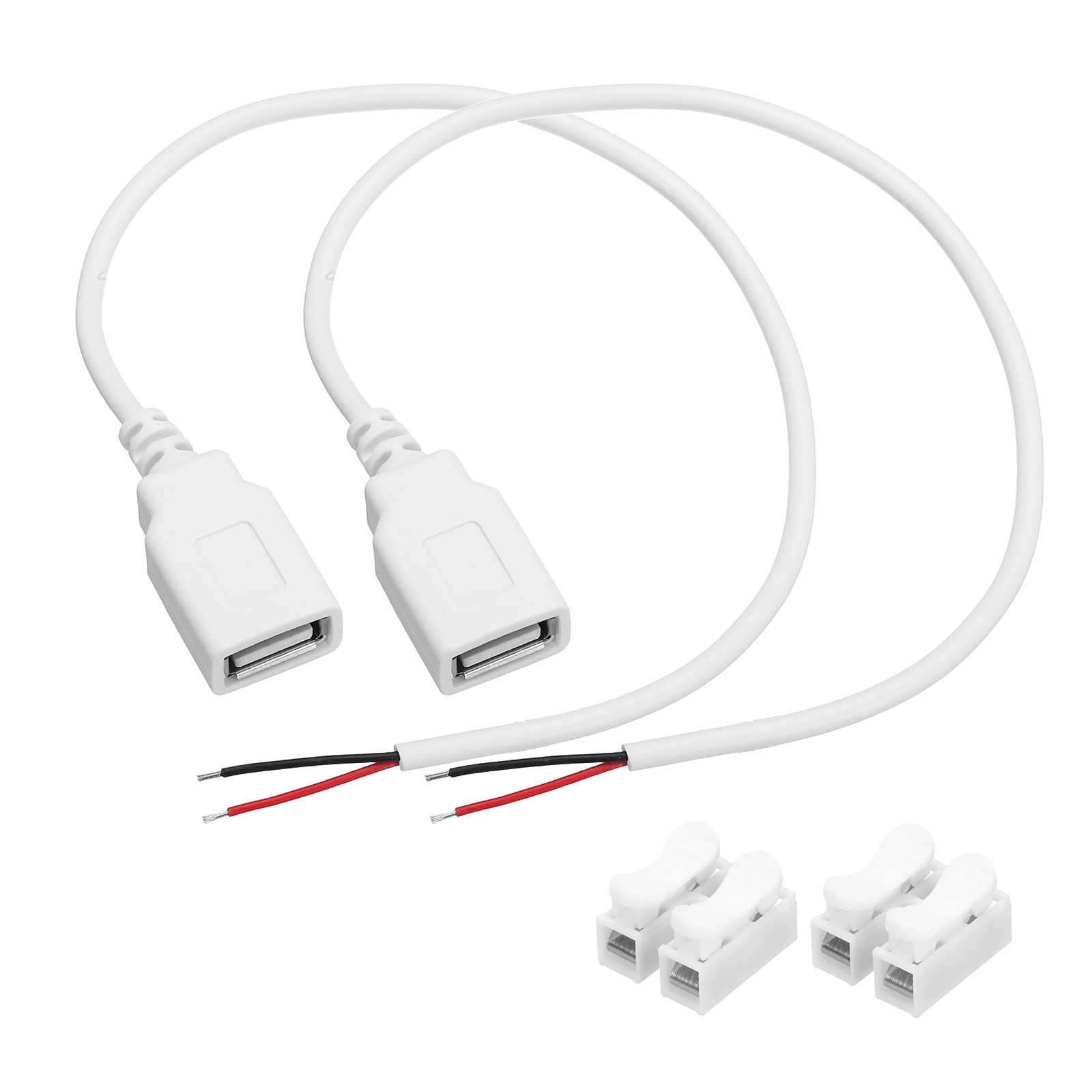 2Pcs USB Plug Pigtail, 0.3 M/1 ft Female 22 AWG 5V 3A with Wire Connector, White