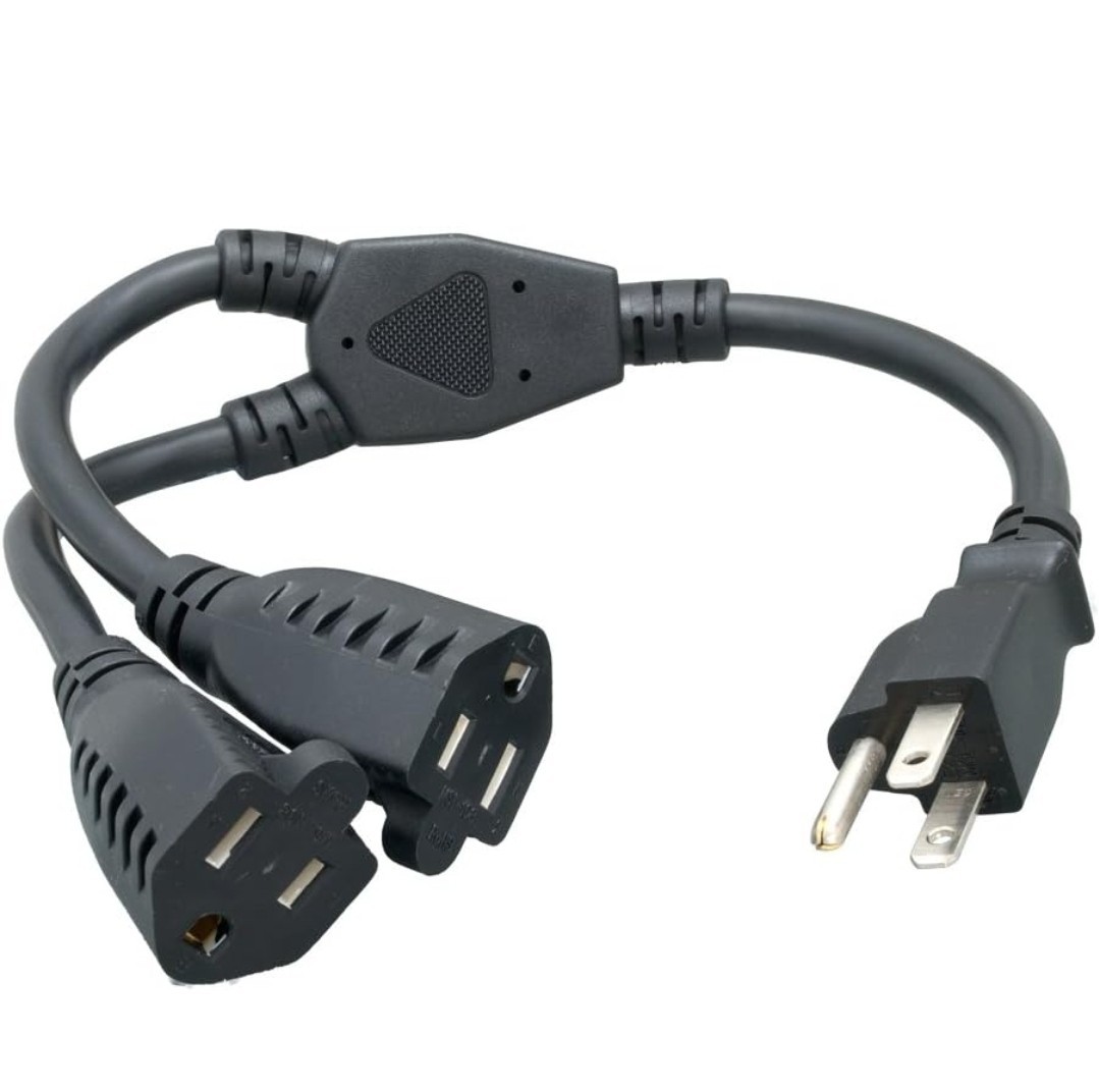 Cablelera Power Cord Extension Splitter NEMA 5-15P to NEMA 5-15R x 2