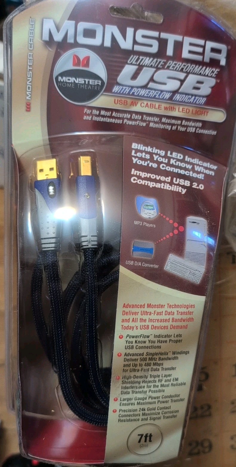 4 New Monster Ultimate Performance 7ft USB cable w/ Power indicator 
