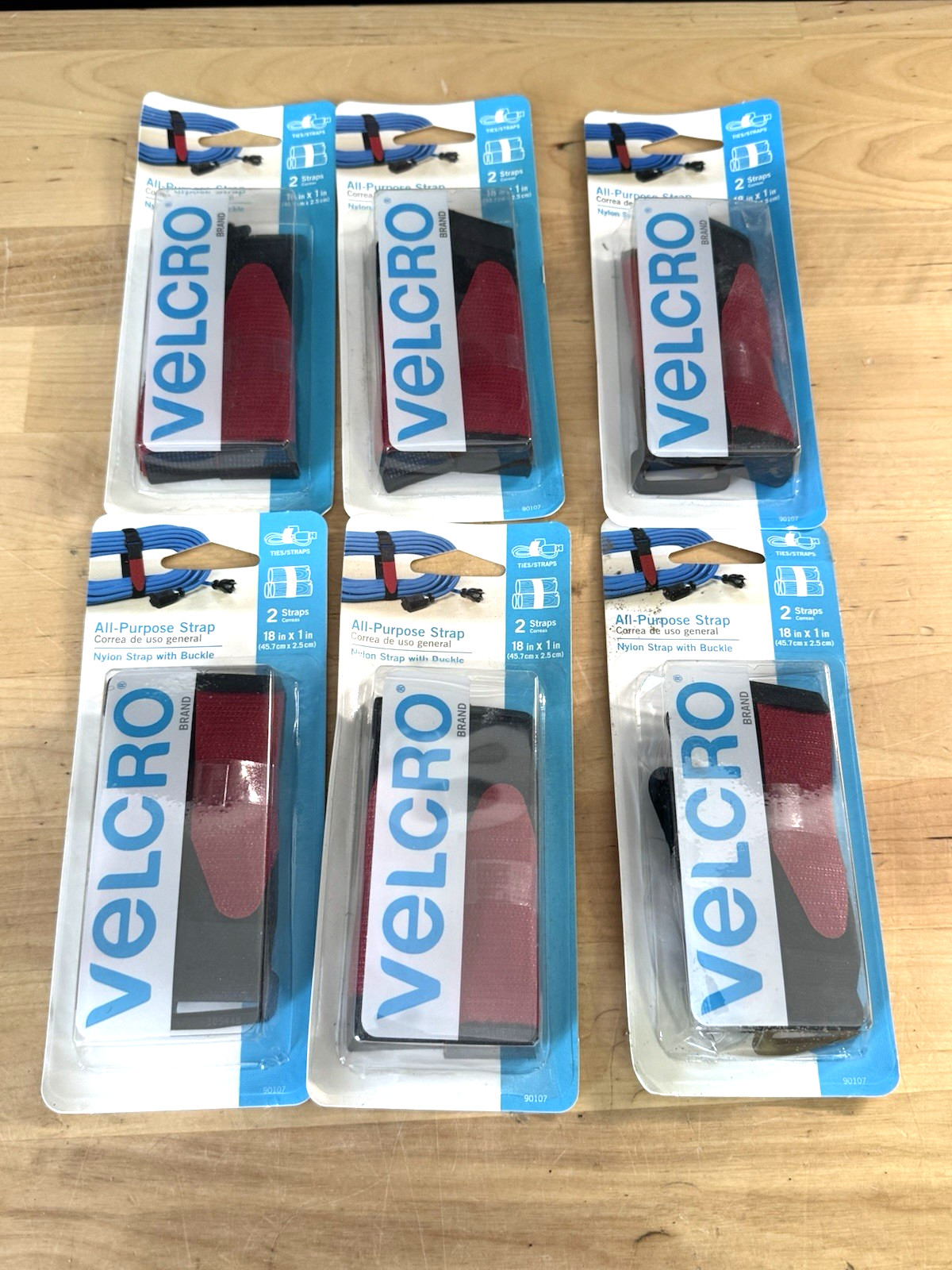 6 Velcro 90107 All Purpose Strap 18"L x 1"W Adjustable Bundle Storage Black 2pk