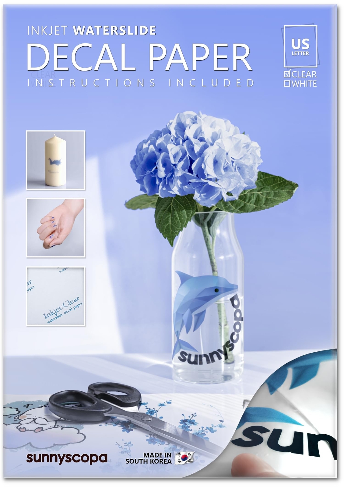 Waterslide Decal Paper for INKJET Printer - CLEAR, US LETTER SIZE 8.5"X11", 1...
