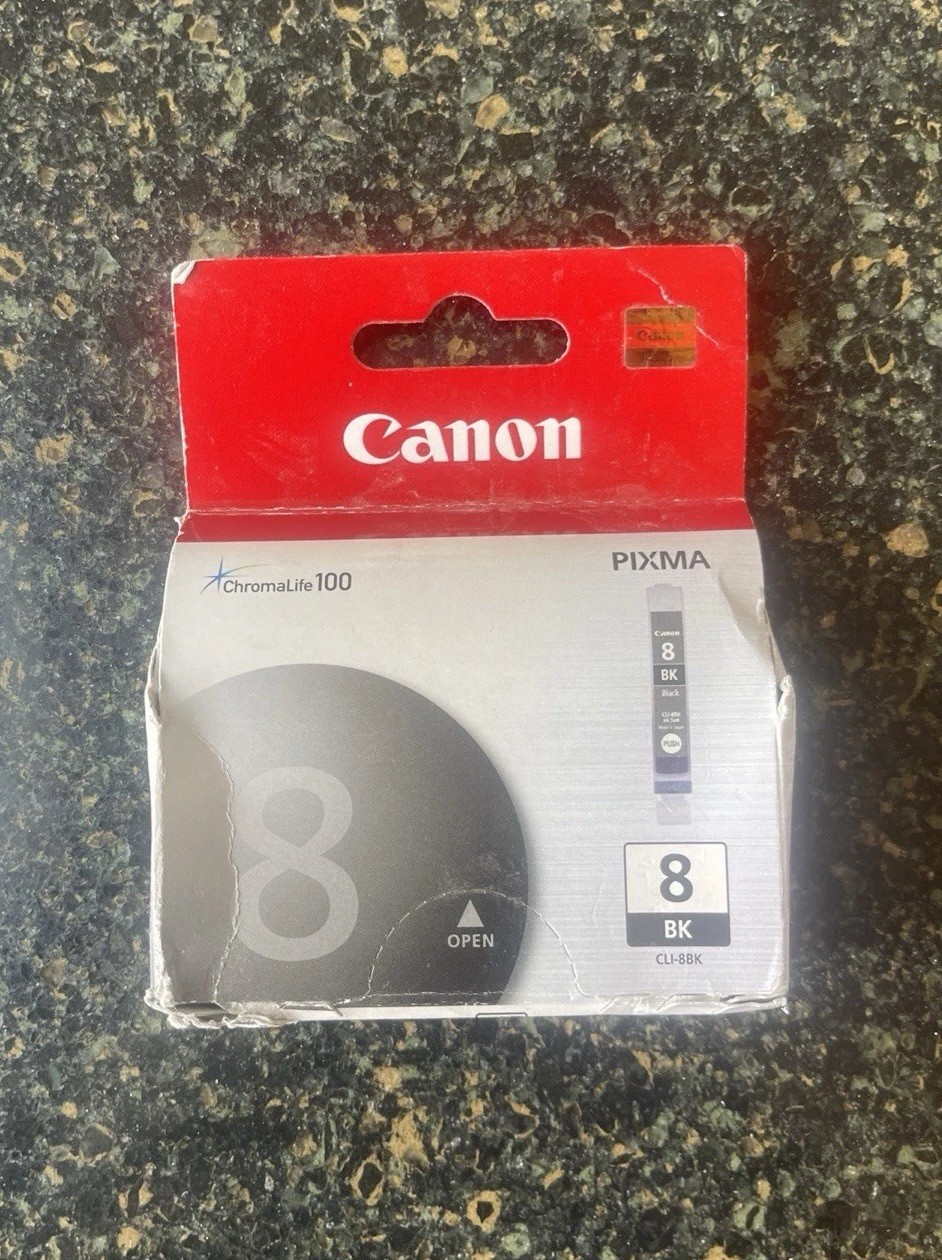 Genuine Canon Pixma 8 BK CLI-8B Black ChromaLife 100 Ink Cartridge Sealed