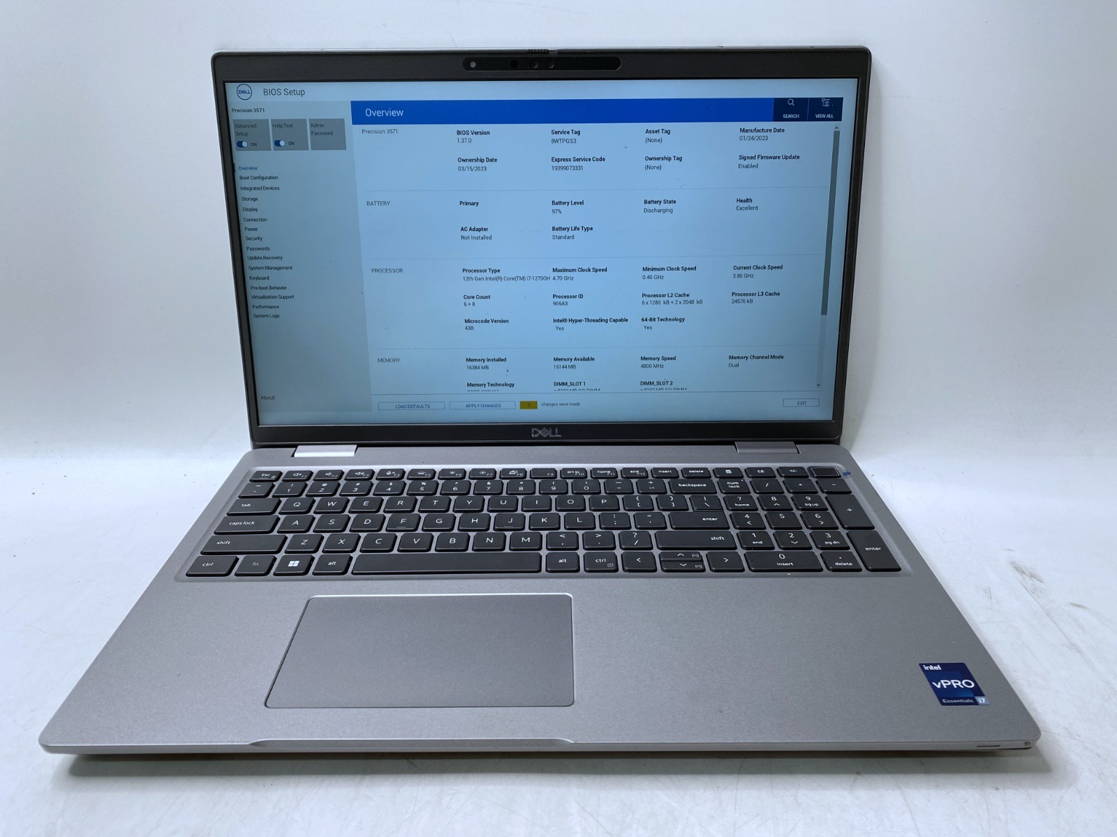 FOR PARTS Dell Precision 3571 i7-12700H NVIDIA T600 No RAM/SSD/WiFi - Heavy Wear