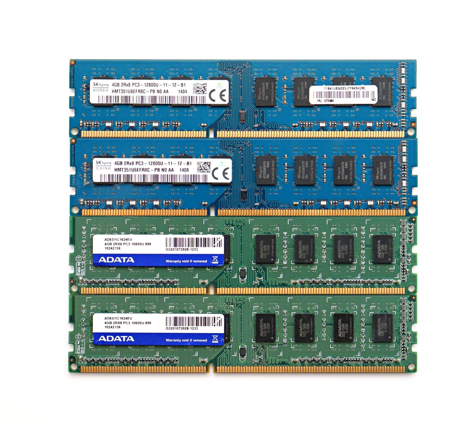 16GB (4x4GB) DDR3 Desktop RAM Lot - 2x SK Hynix 1600MHz & 2x ADATA 1333MHz