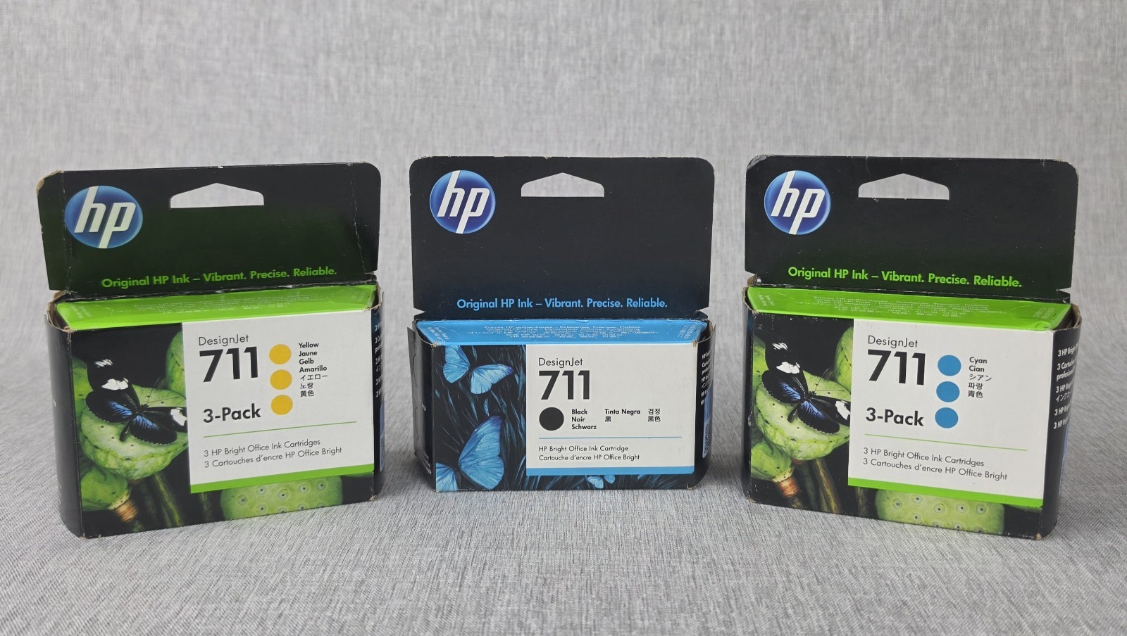 Lot of 3 HP 711 Ink Cartridges Black Yellow Cyan OEM Genuine DesignJet 2023