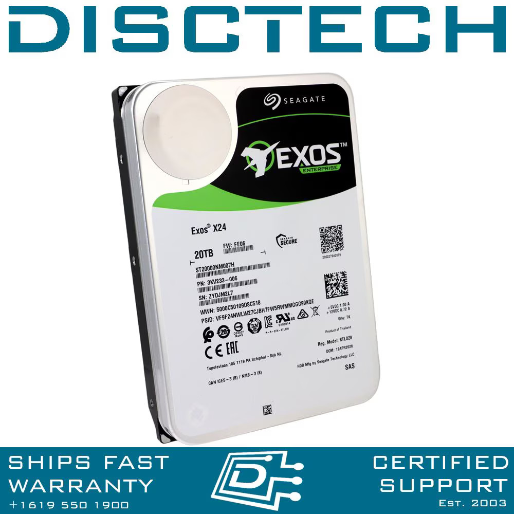 Seagate Exos X24 ST20000NM007H 20TB 3.5" LFF 12Gb SAS 7.2K 512e Hard Disk Drive
