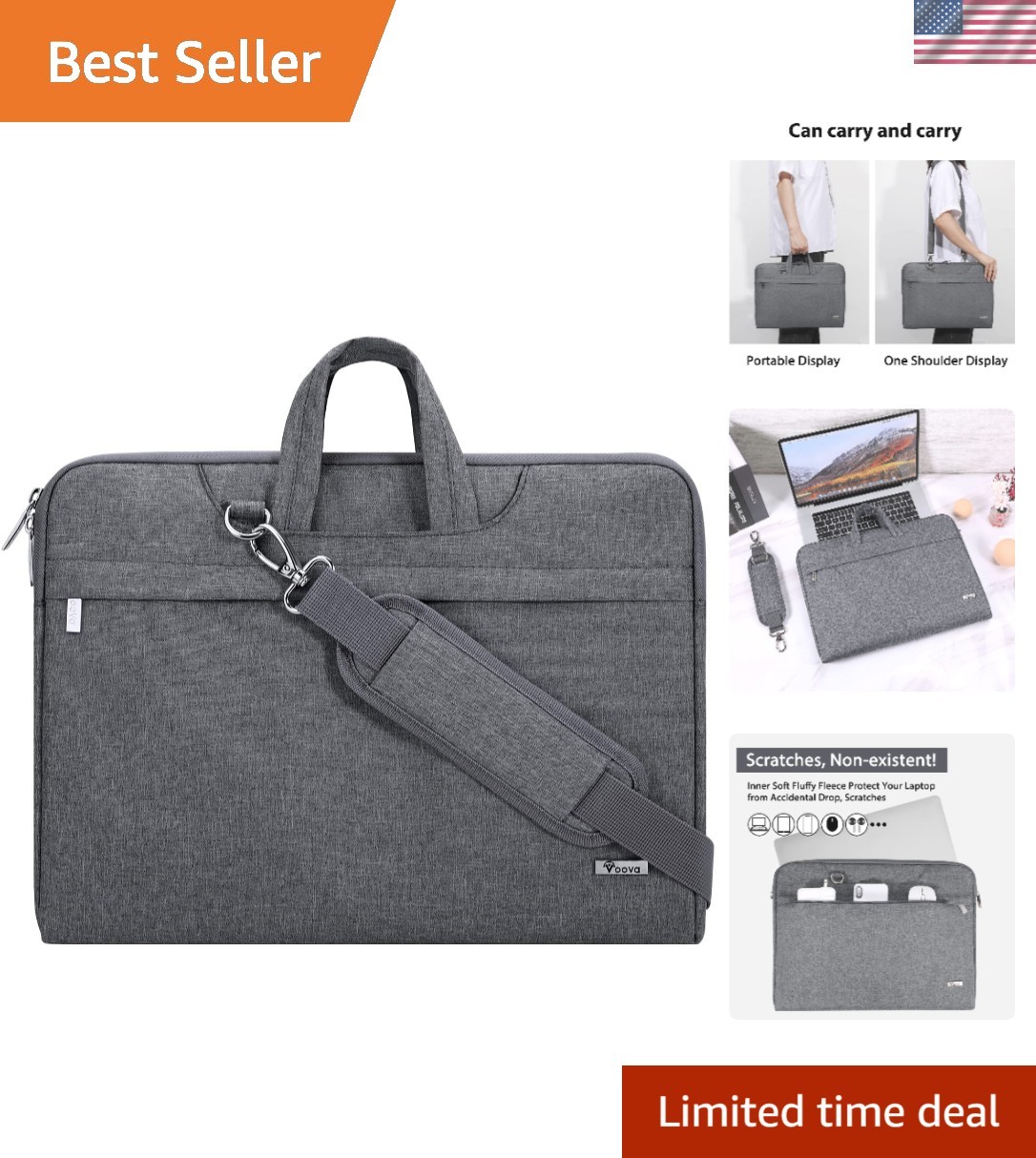 Versatile 17.3" Laptop Briefcase with Shoulder Strap - Stylish & Protective