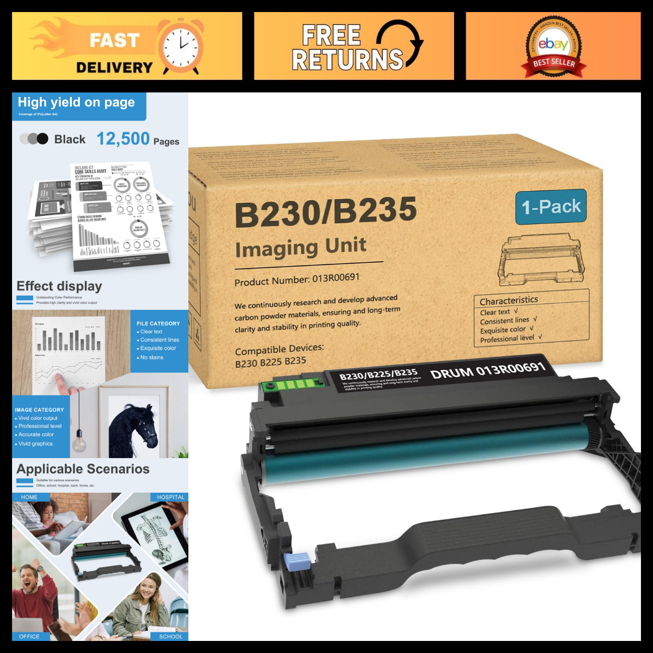 Imaging Unit Drum Cartridge Replacement for B230 B225 B235 Printers - 1 Pack
