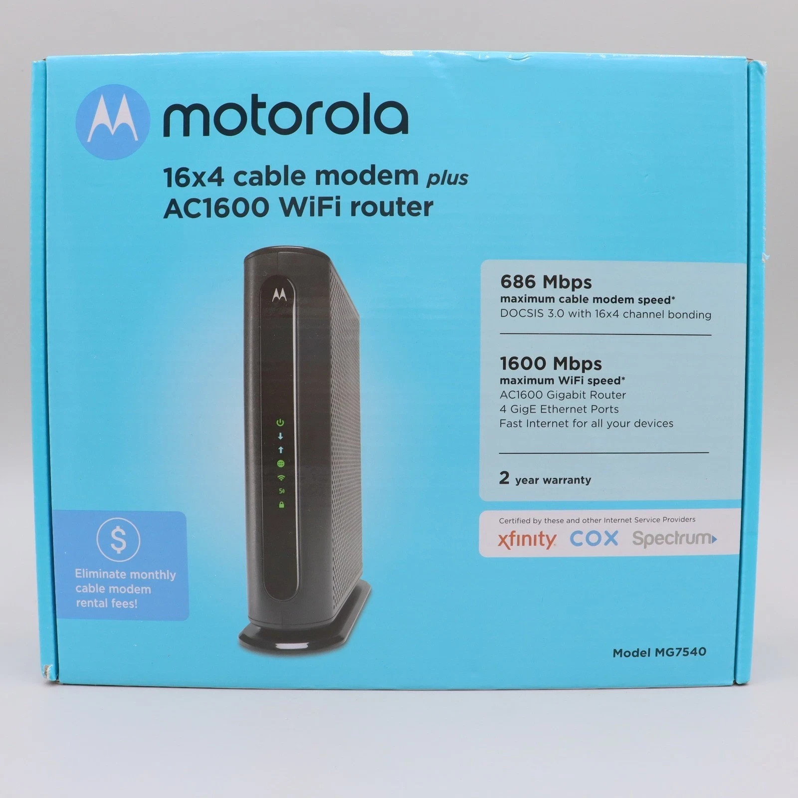 Motorola MG7540 DOCSIS 3.0 16x4 Cable Modem & AC1600 Dual-Band WiFi Router