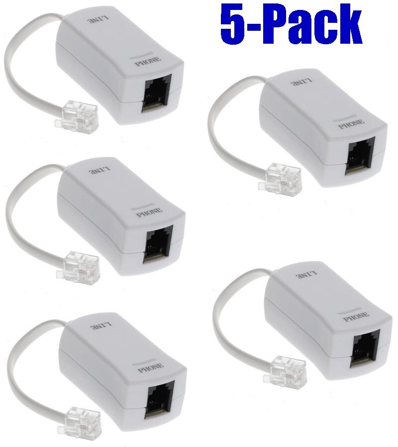 5 Pack DSL Modem Phone In Line Filter Eliminate Interference Static Noise Block