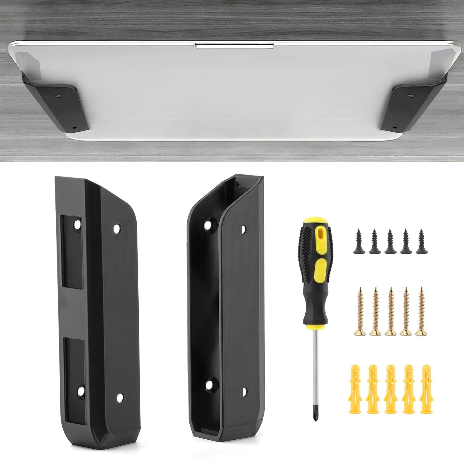 Kazheon Wall & Under Desk Laptop Mount with Adhesive & Screws in Black