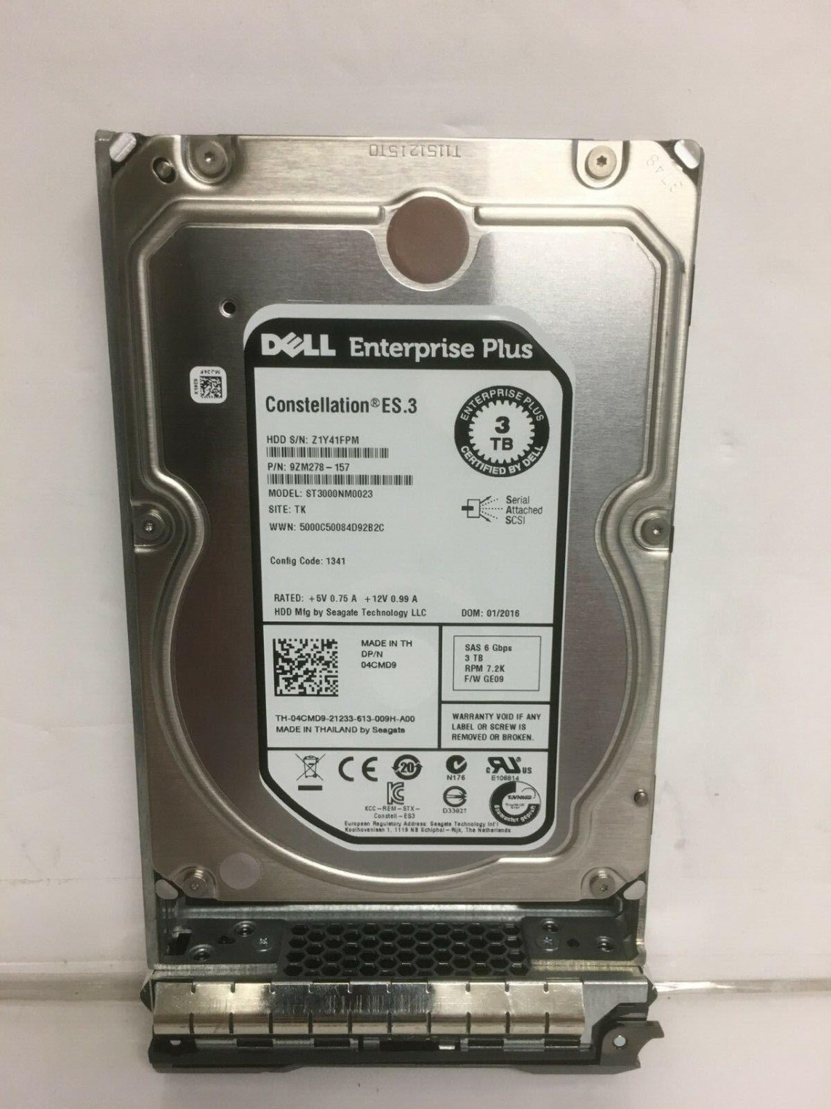 4CMD9 04CMD9 Dell ST3000NM0023 3TB 7.2KRPM 6Gb 3.5"SAS HDD For R210 R220 R230 US