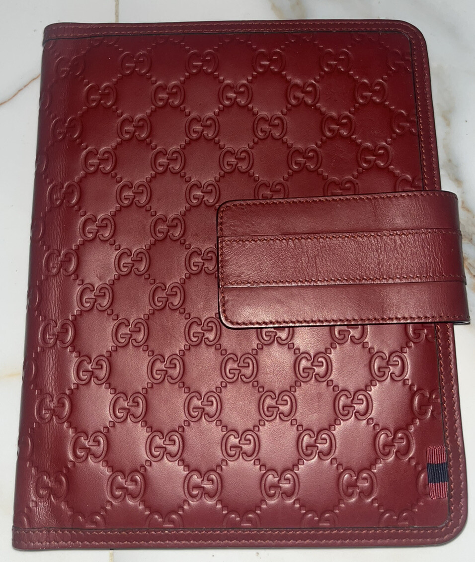 🇮🇹GUCCI  GG Monogram Guccissima Red Leather Ipad /Tablet  Cover Authentic