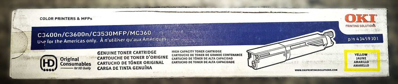 Genuine Okidata 43459301 High Capacity Yellow Toner Cartridge C3400n/3530n/3600n