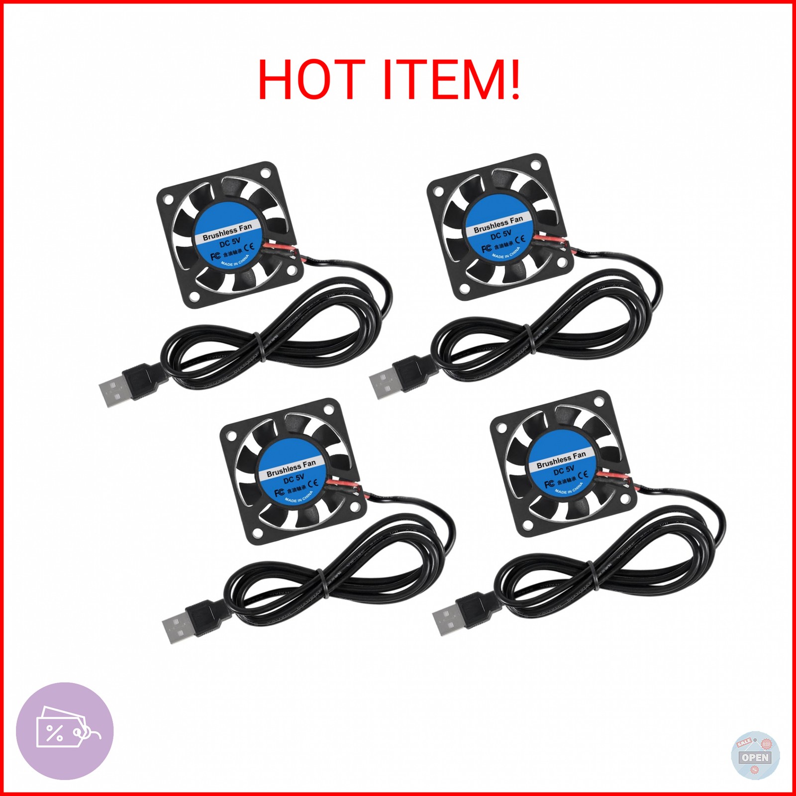 ACEIRMC 4pcs 40mm USB Brushless Cooling Fan 40mm x10mm DC 5V Quiet Cooling Fan 4