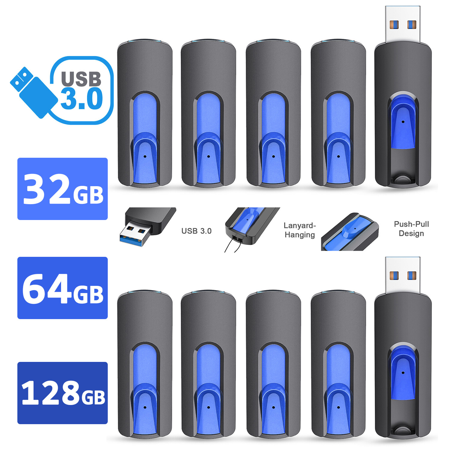 USB 3.0 5/10/100 32GB 64GB 128G 256G USB Flash Drive High Speed Wholesale Blue