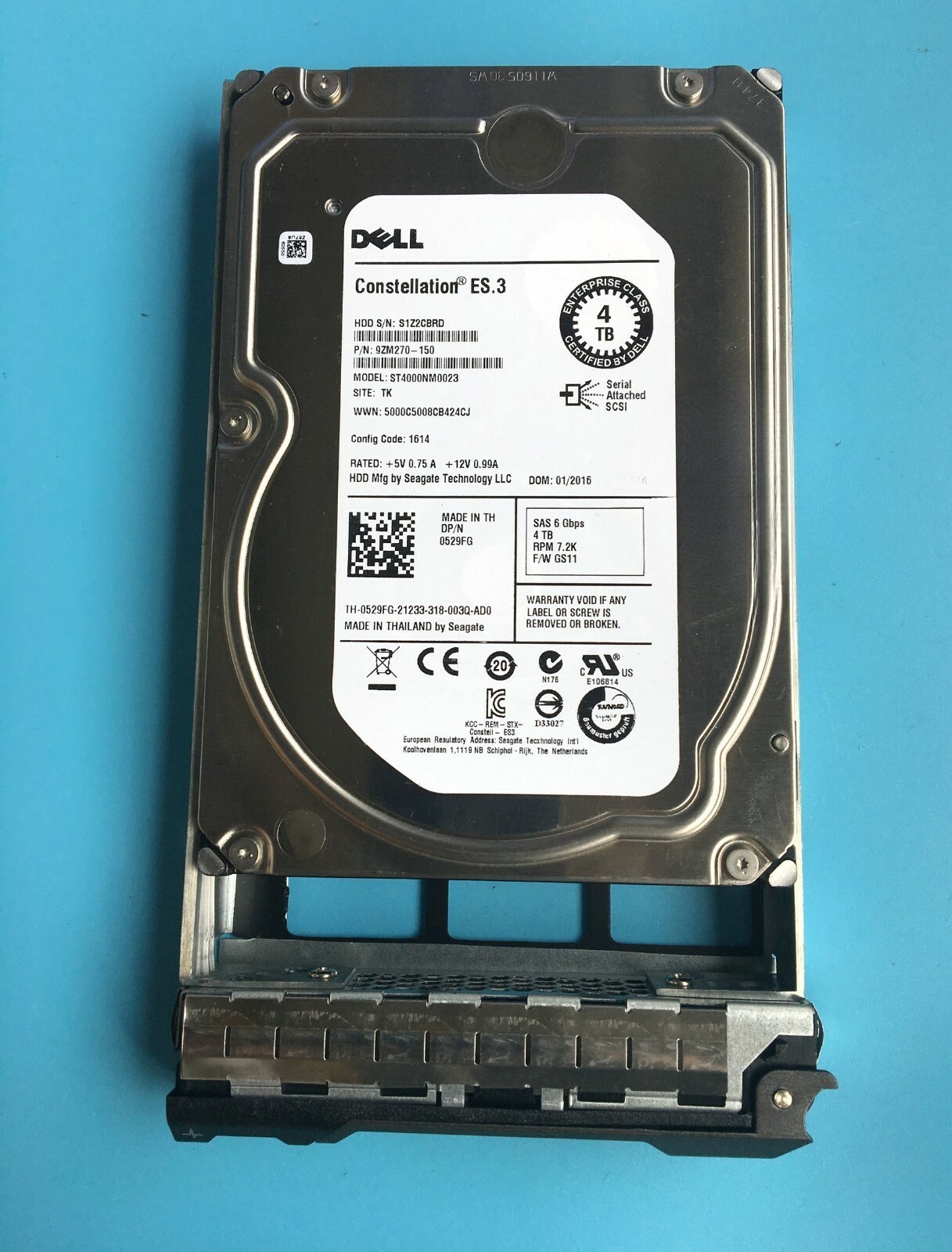529FG 0529FG Dell 4TB 7.2K 6G 128MB Cache 3.5" SAS HDD Hard Drive ST4000NM0023