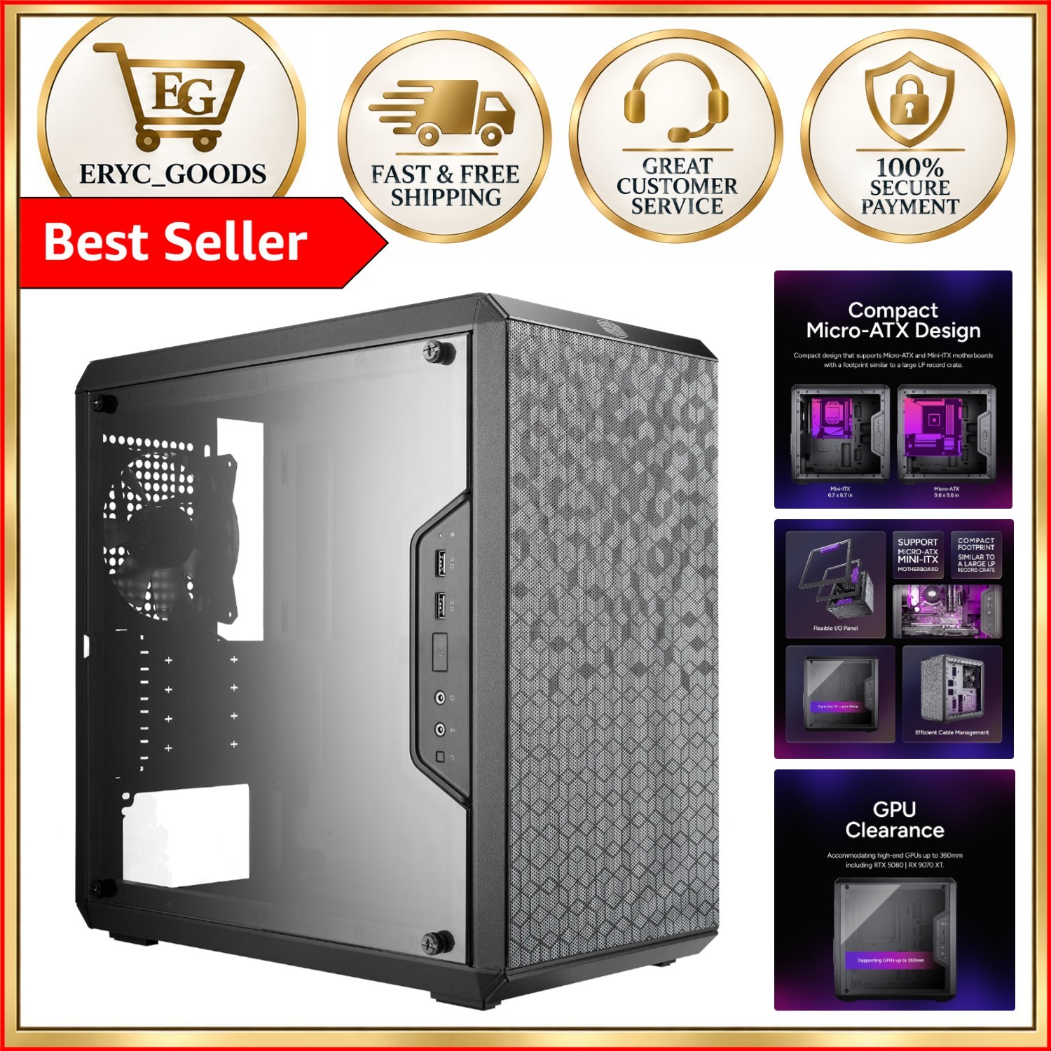 Q300L Micro-ATX Case with High Airflow & Transparent Side Panel - Gaming Ready