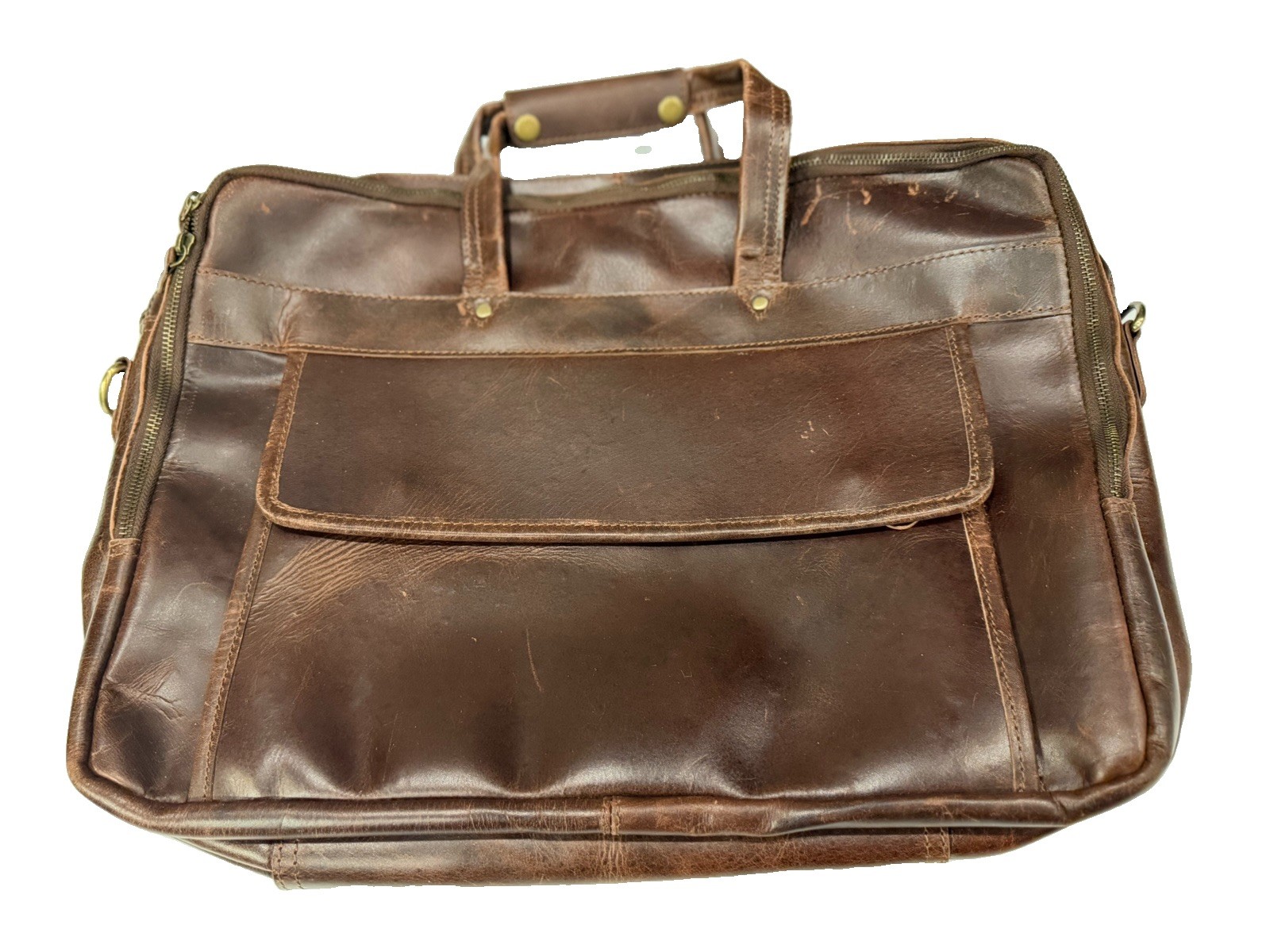 Vintage Large Distressed Brown Leather Briefcase Business Travel Messenger Bag