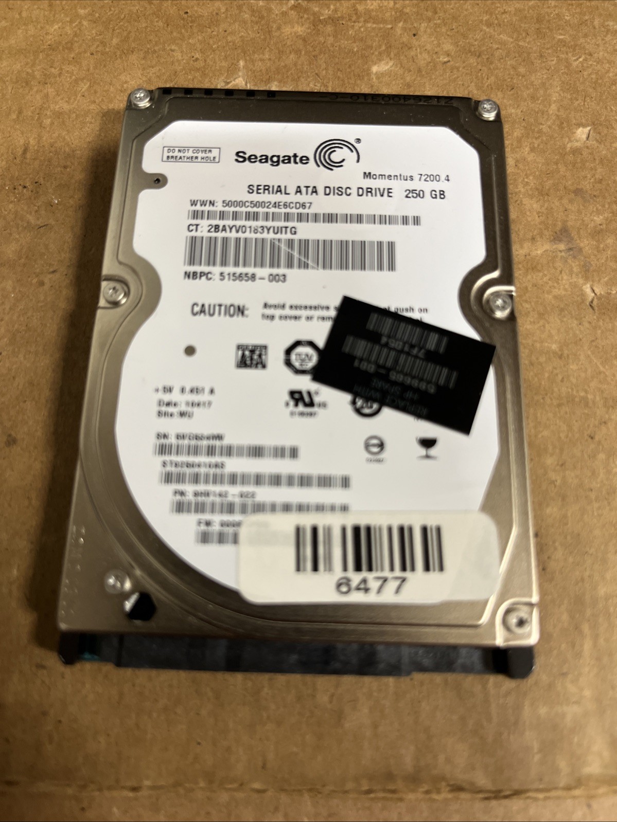 Seagate Momentus 250GB 7200RPM 2.5" Hard Disk Drive HDD ST9250410AS FW: 0006HPM1