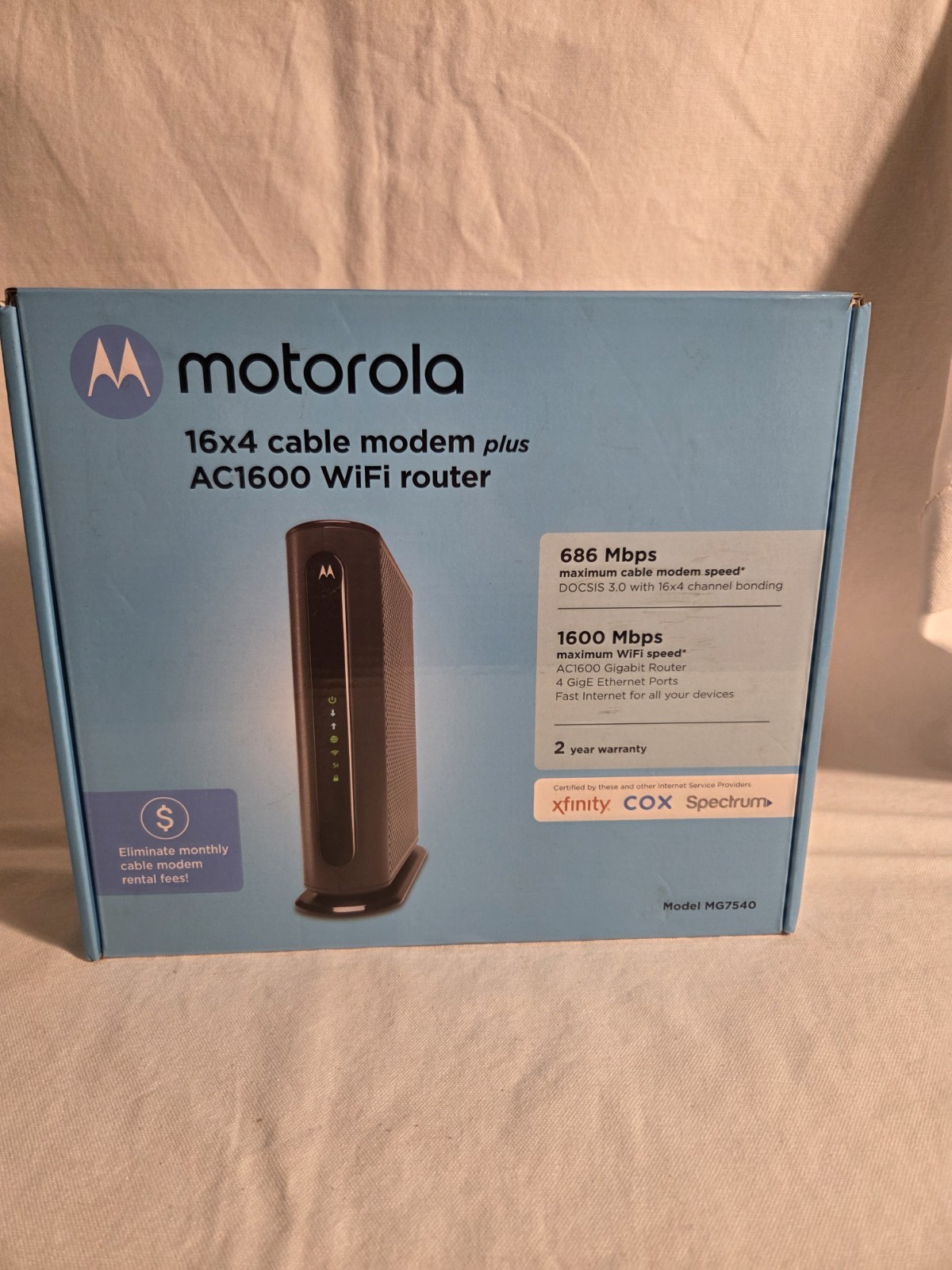Motorola MG7540 Cable Modem Router AC1600 WiFi DOCSIS 3.0 16x4 w/ Box
