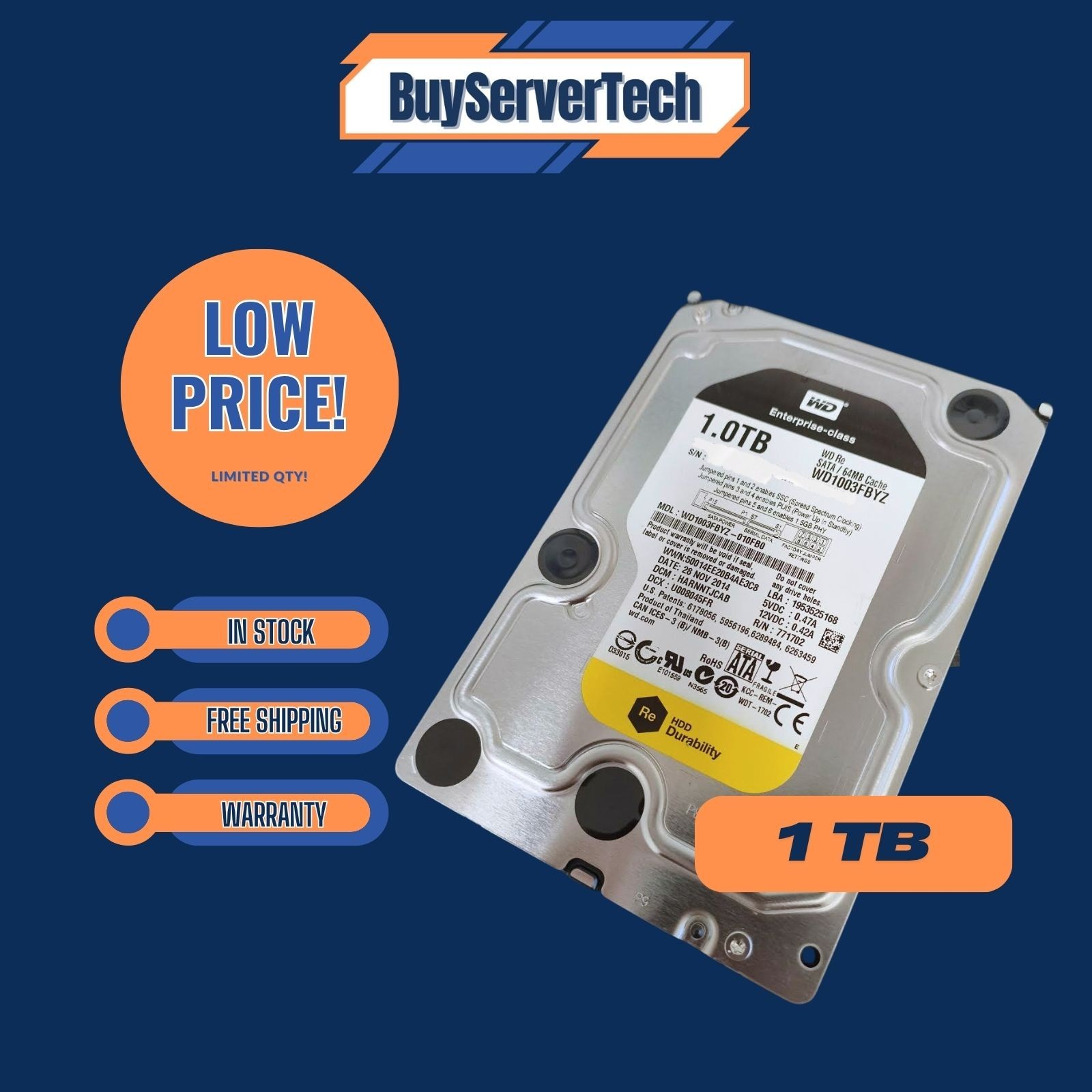 Western Digital WD Re WD1003FBYZ 1TB 3.5" SATA 7.2K Rpm 64MB HDD