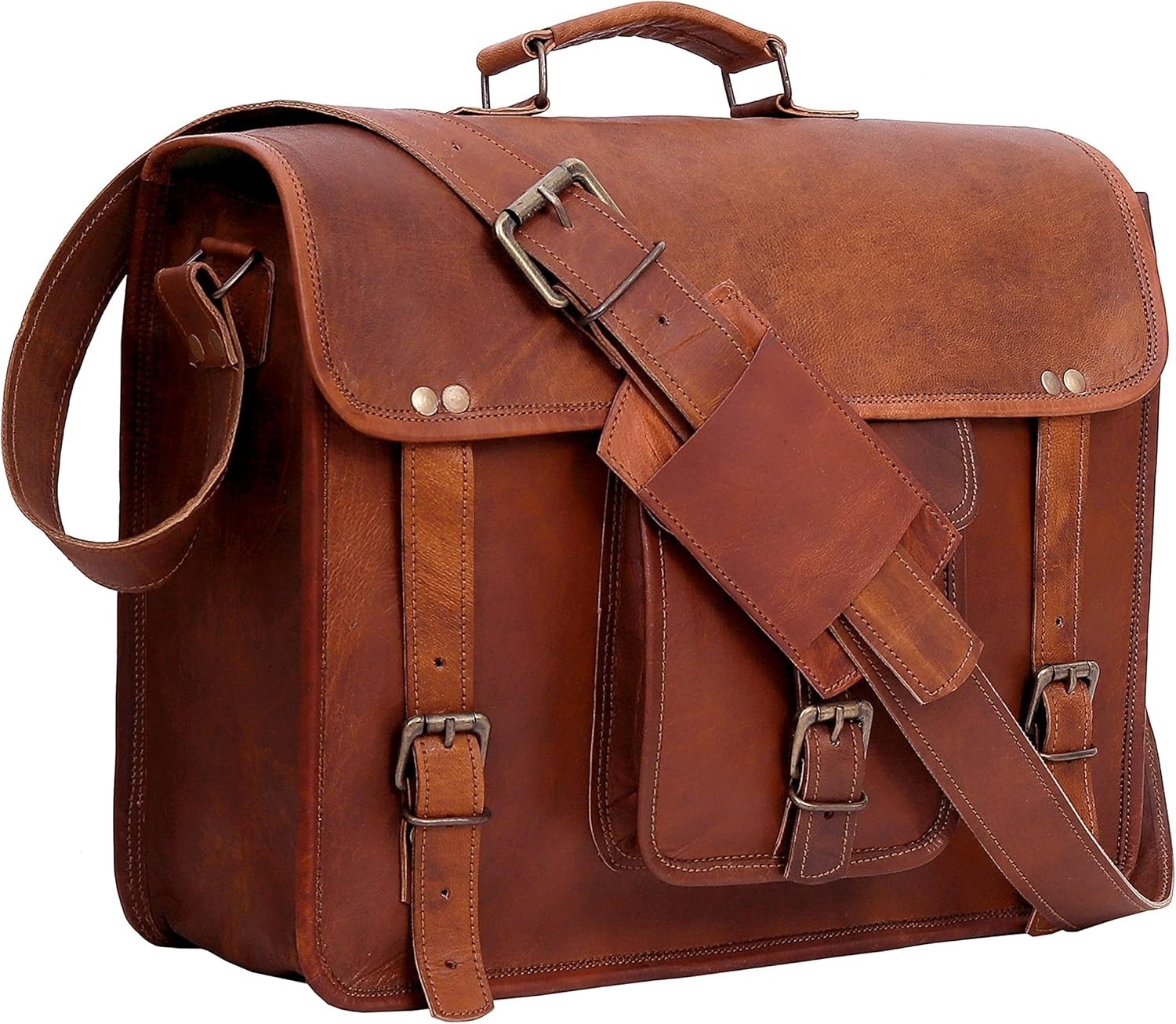 18" Vintage Genuine Leather Laptop Messenger Bag Briefcase Crossbody Shoulder