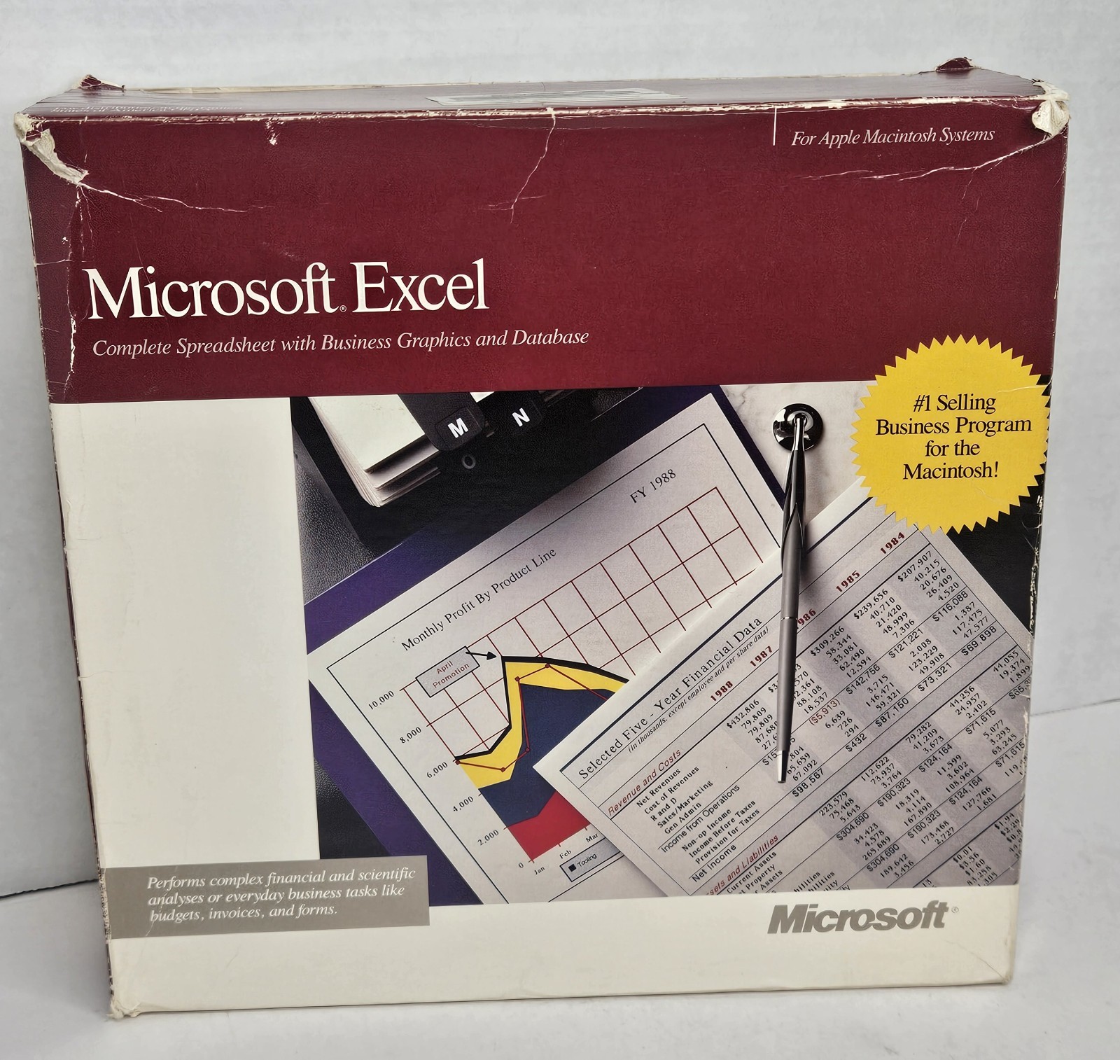 Apple Macintosh Microsoft Excel Version 2.2 Vintage 1989 Box Manuals Floppy VTG 