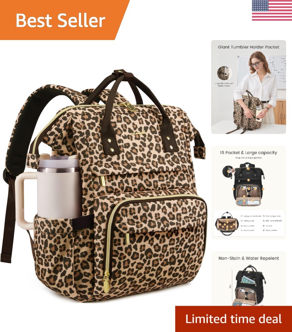 15.6" Leopard Print Laptop Bag - Spacious, TSA Friendly Travel Backpack for Work
