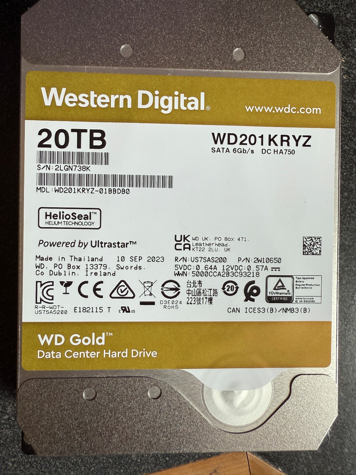 Western Digital WD Gold 20TB HDD Hard DISK Drive SATA 3.5" 512MB 7200 RPM