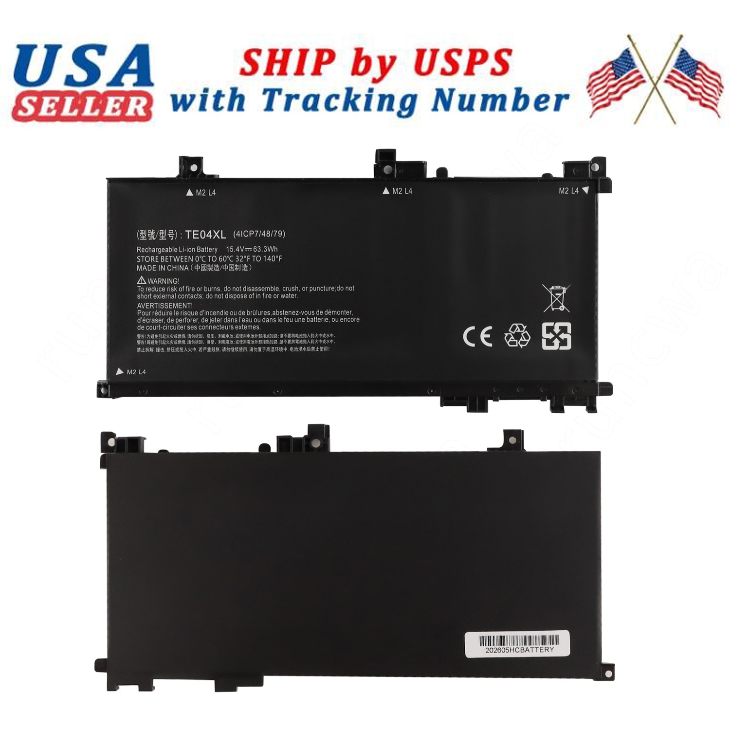 2PCS Battery TE04XL For HP Omen 15-AX200 Series, HP Pavilion 15-BC200 Series