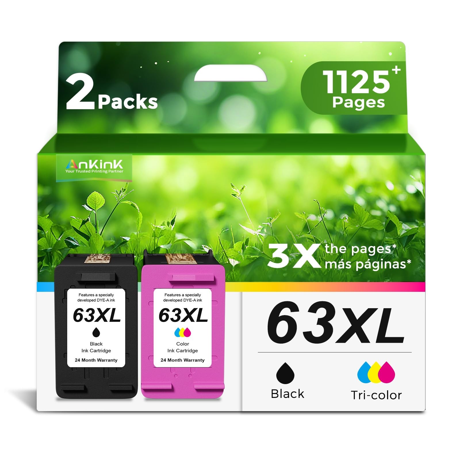 Ankink 63XL Ink Cartridges Replacement for 2PK Black Color, Color