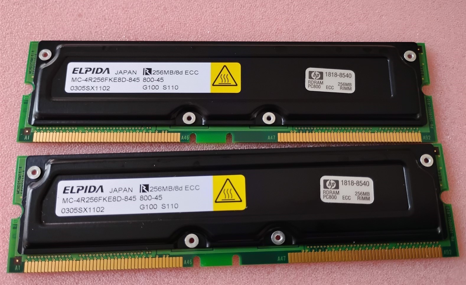 512MB 2x256MB PC800-45 RDRAM ECC RIMM Kit Elpida MC-4R256FKE8D-845 HP 1818-8540