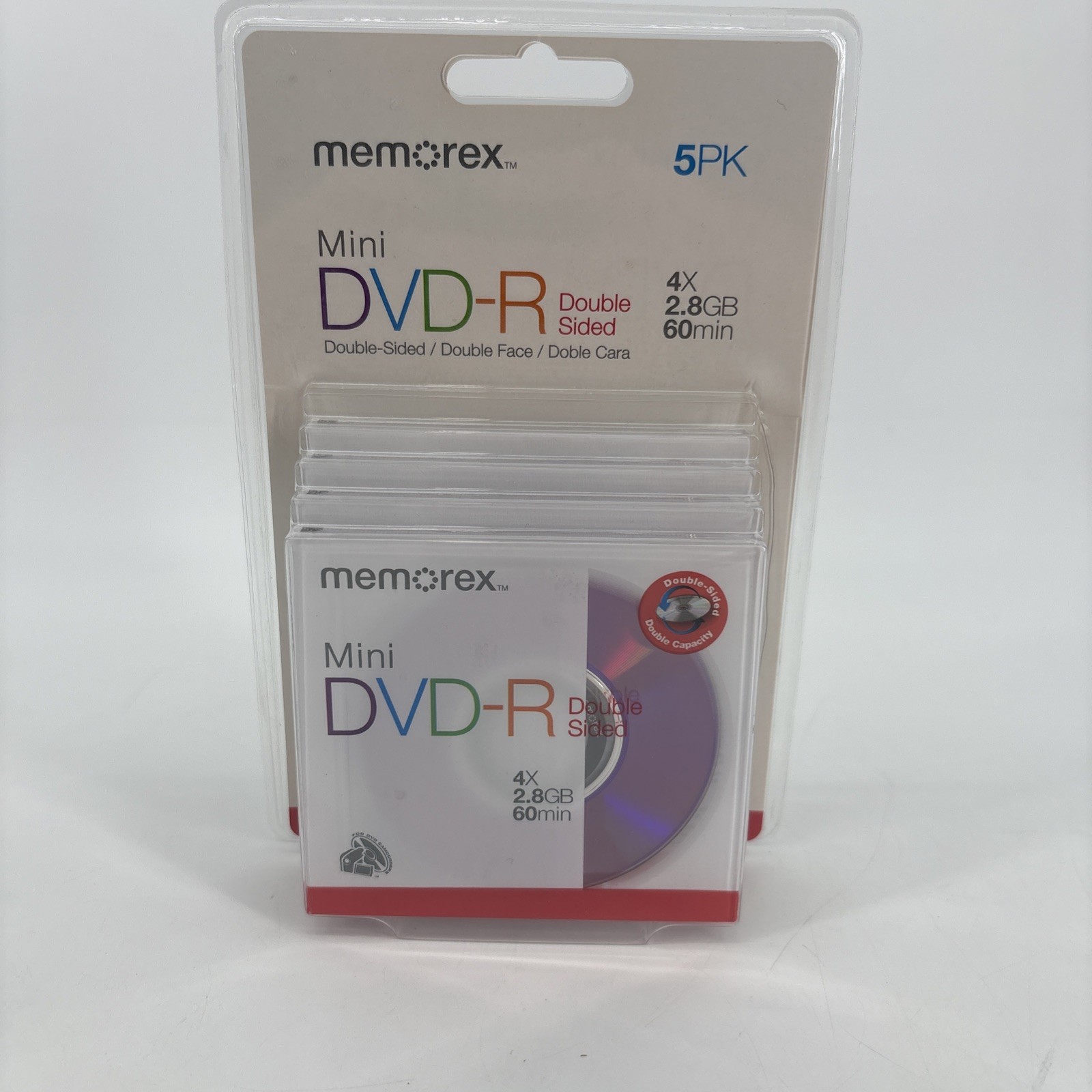 Memorex Mini DVD-R Double Sided 4X 2.8GB 60 Minute Camcorder Discs 5 Pack New
