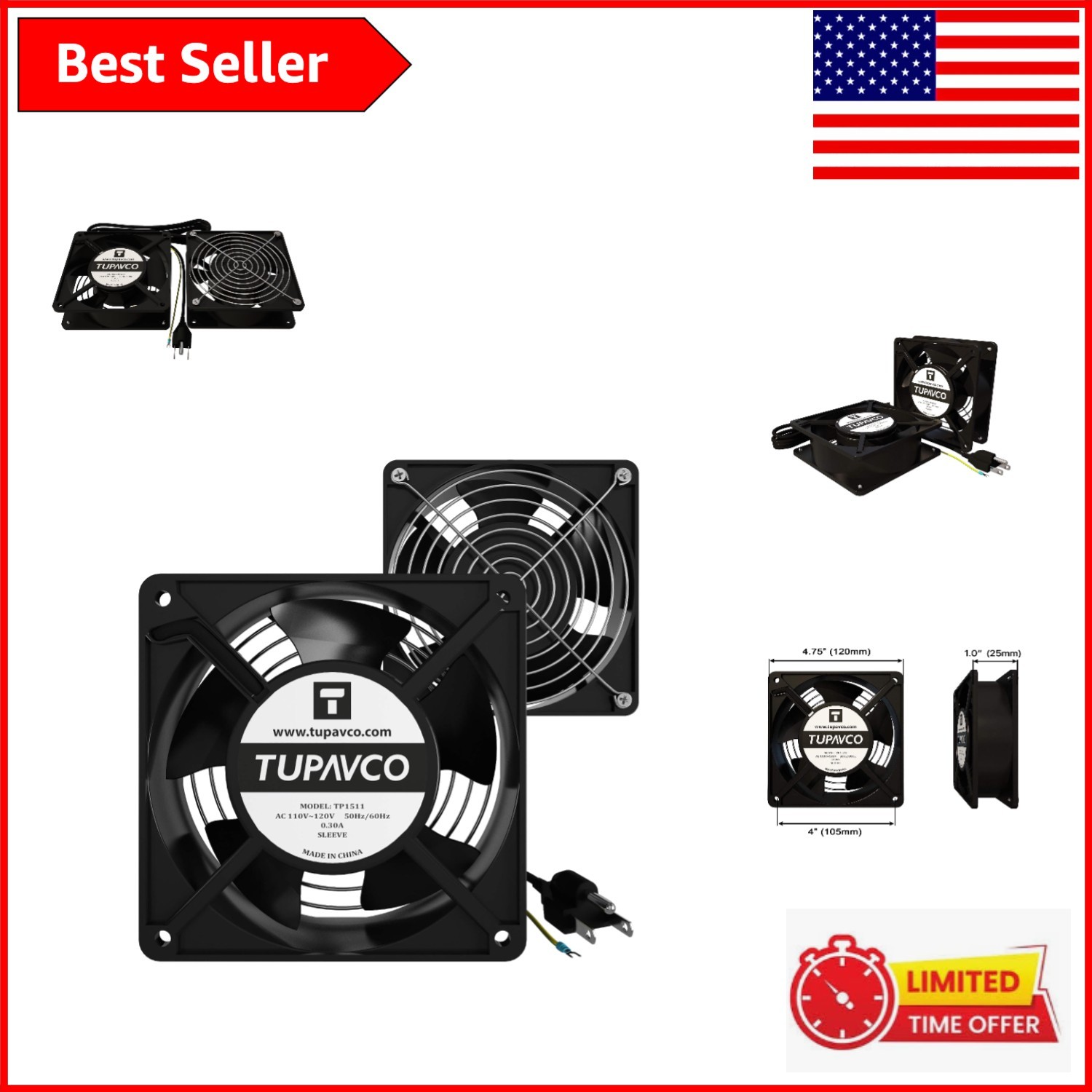 Compact 120mm Dual Fans - 110V Cooling Solution for Servers & Media Cabinets