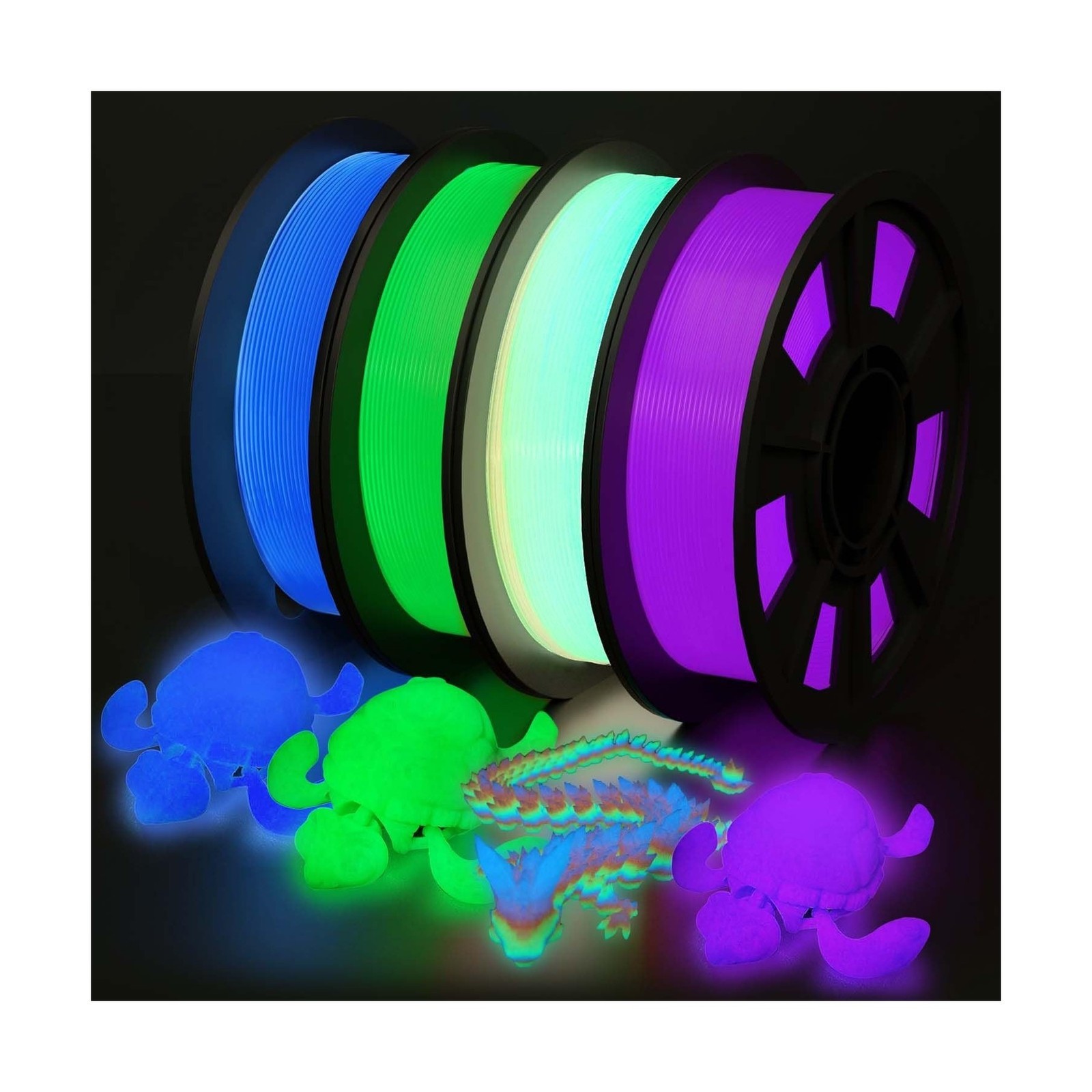 YOUSU 3D Printer Filament Bundle, Glow in The Dark Filament Multicolor, Green...