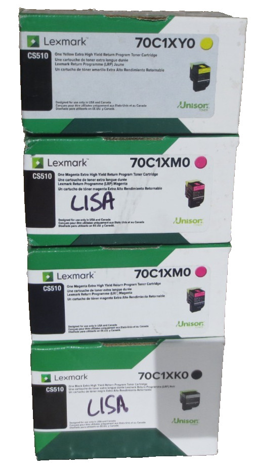 LOT OF 4 Genuine Lexmark Toner Black 70C1XK0, 2 Magenta 70C1XM0, Yellow 70C1XY0
