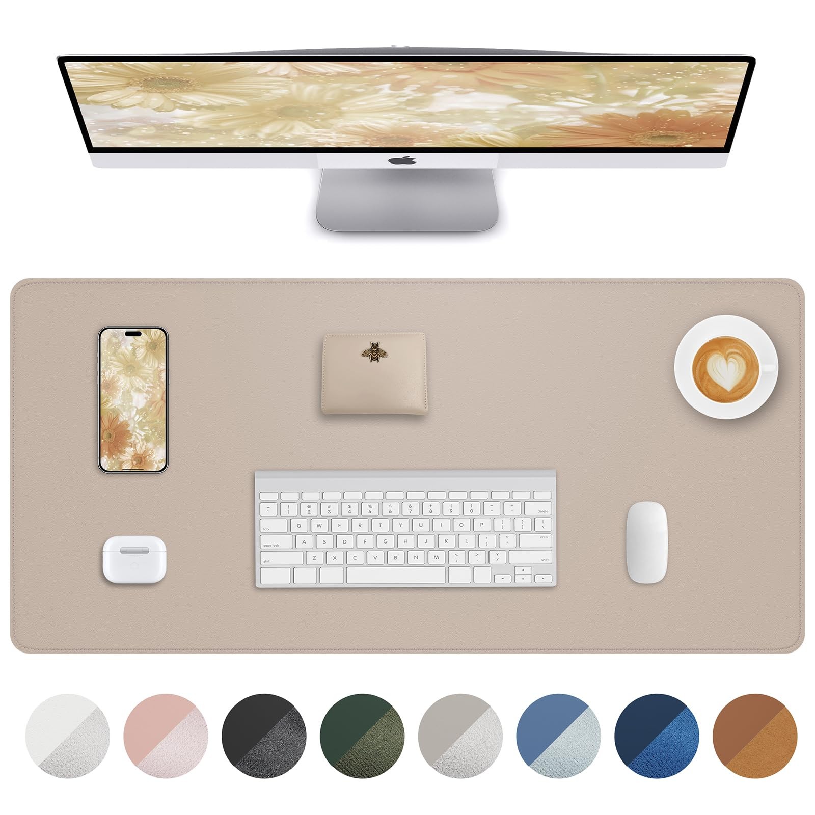 Desk Pad Protector 23.6" x 13.7" - Non-Slip Waterproof PU Leather Desk Mat fo...