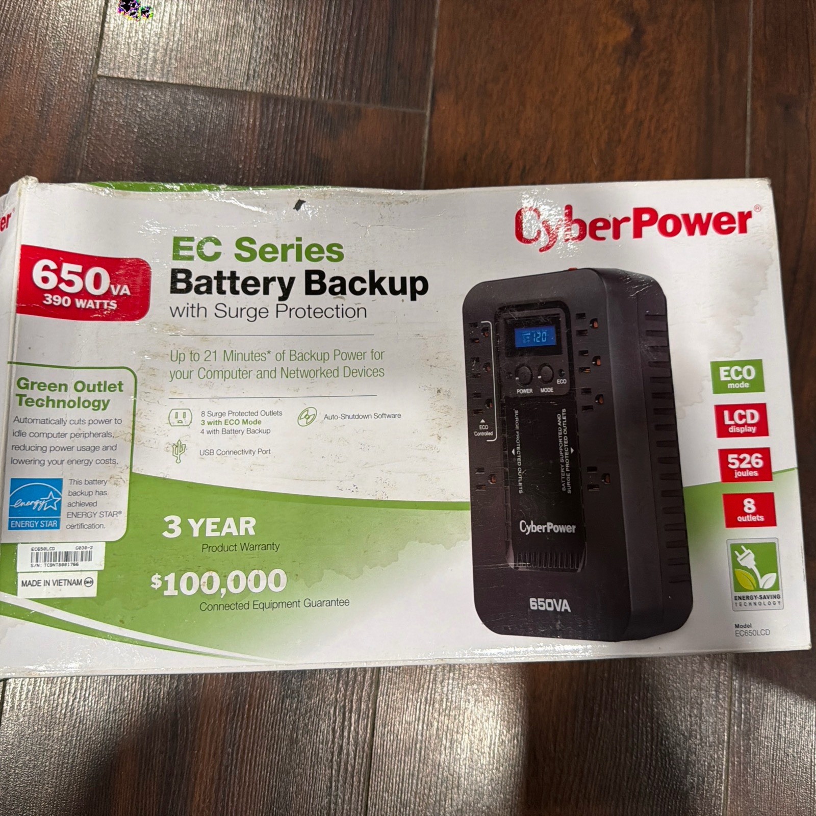 CyberPower - EC650LCD - ECO 650 VA /390 Watts Energy Efficient LCD